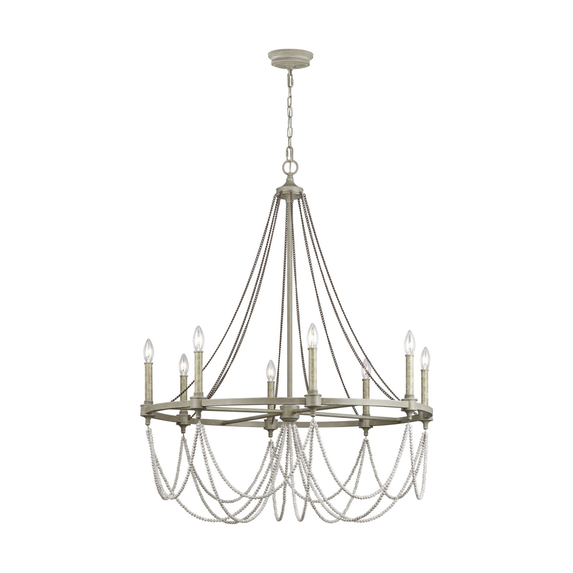 Beverly 45" 8-Light Large Chandelier, Distressed White Wood Finish - Bees Lighting