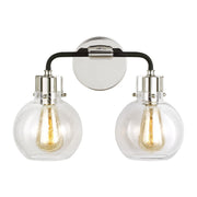 Clara 15" 2-Light Bathroom Vanity, Polished Nickel & Textured Black Finish - Bees Lighting