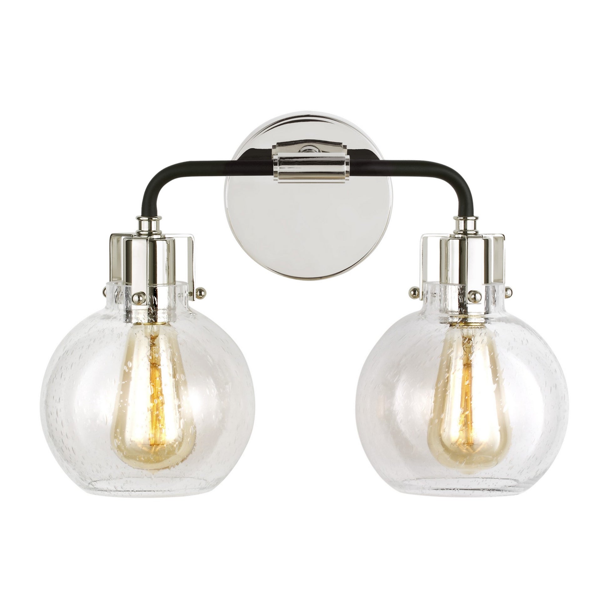 Clara 15" 2-Light Bathroom Vanity, Polished Nickel & Textured Black Finish - Bees Lighting