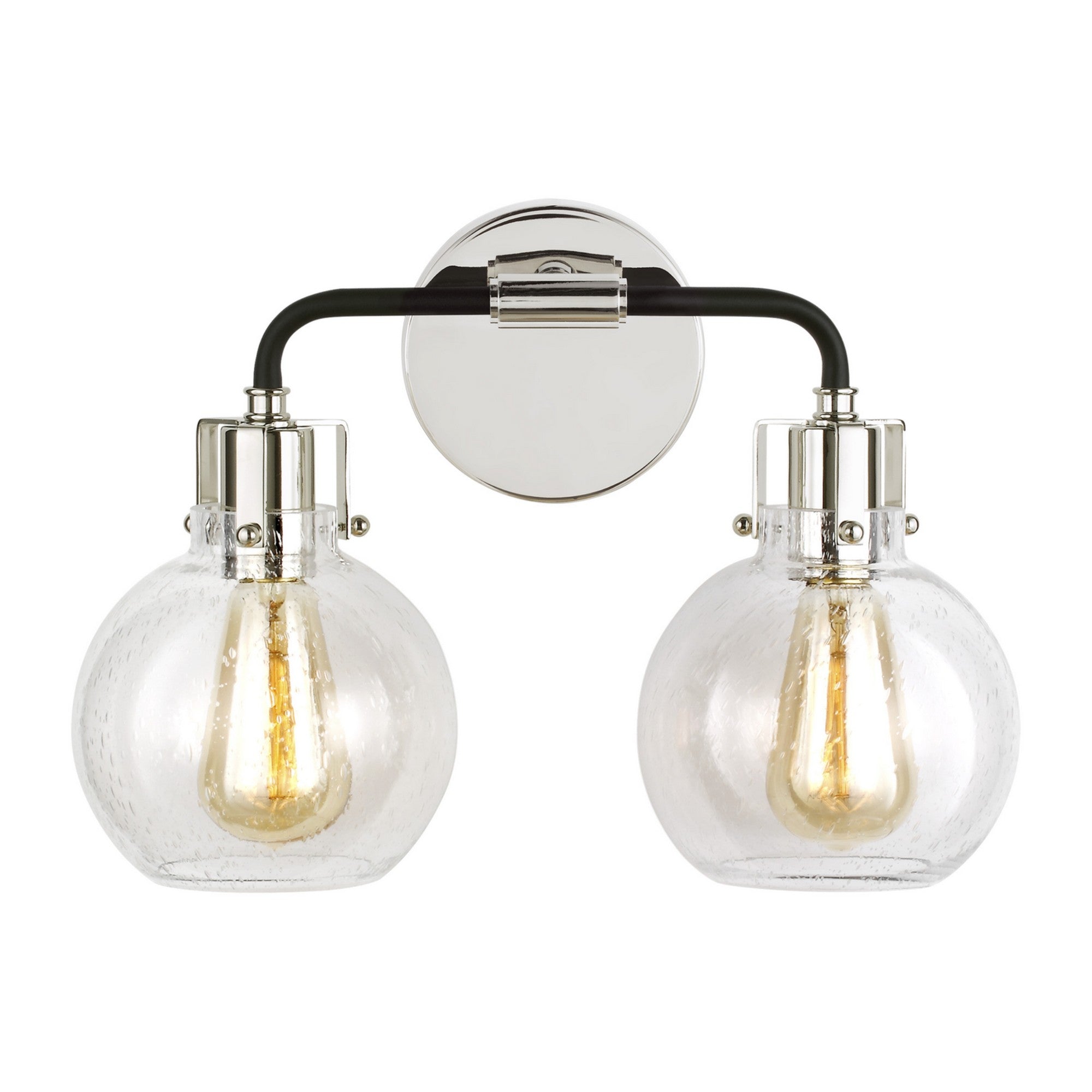 Clara 15" 2-Light Bathroom Vanity, Polished Nickel & Textured Black Finish - Bees Lighting