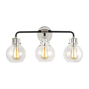 Clara 24" 3-Light Bathroom Vanity, Polished Nickel & Textured Black Finish - Bees Lighting