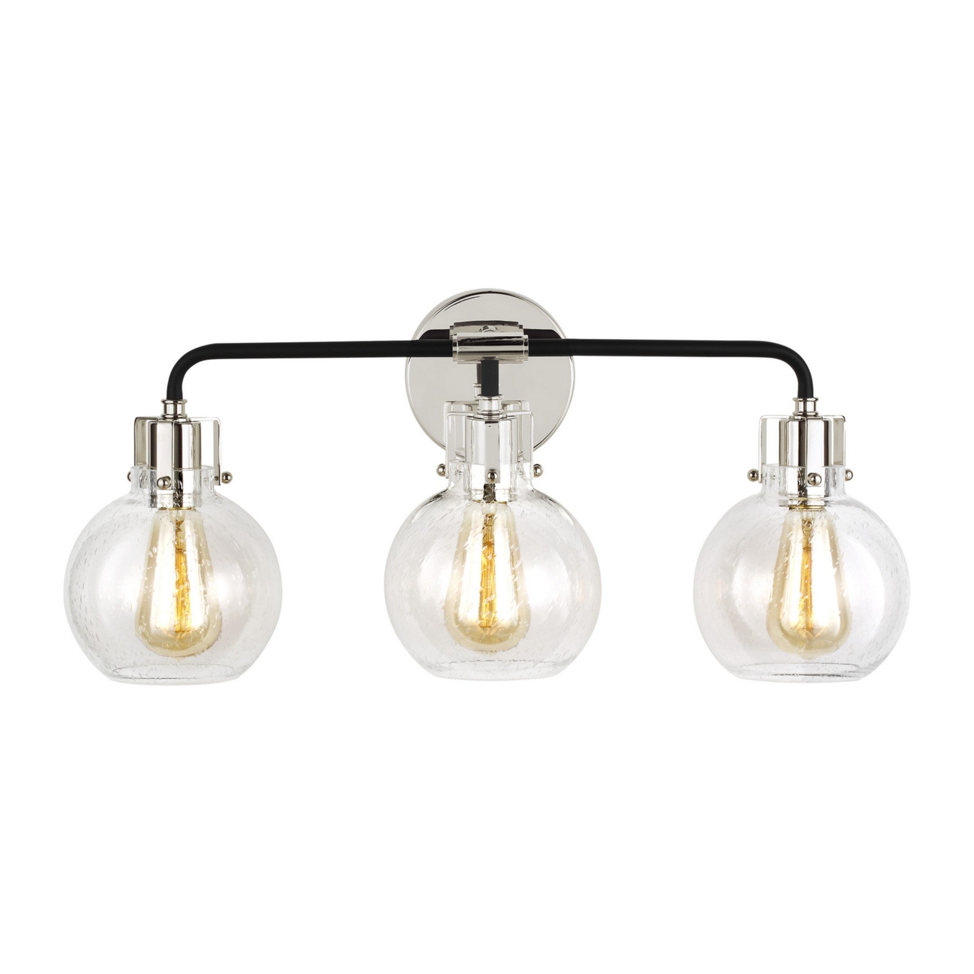 Clara 24" 3-Light Bathroom Vanity, Polished Nickel & Textured Black Finish - Bees Lighting