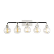 Clara 40" 5-Light Bathroom Vanity, Polished Nickel & Textured Black Finish - Bees Lighting