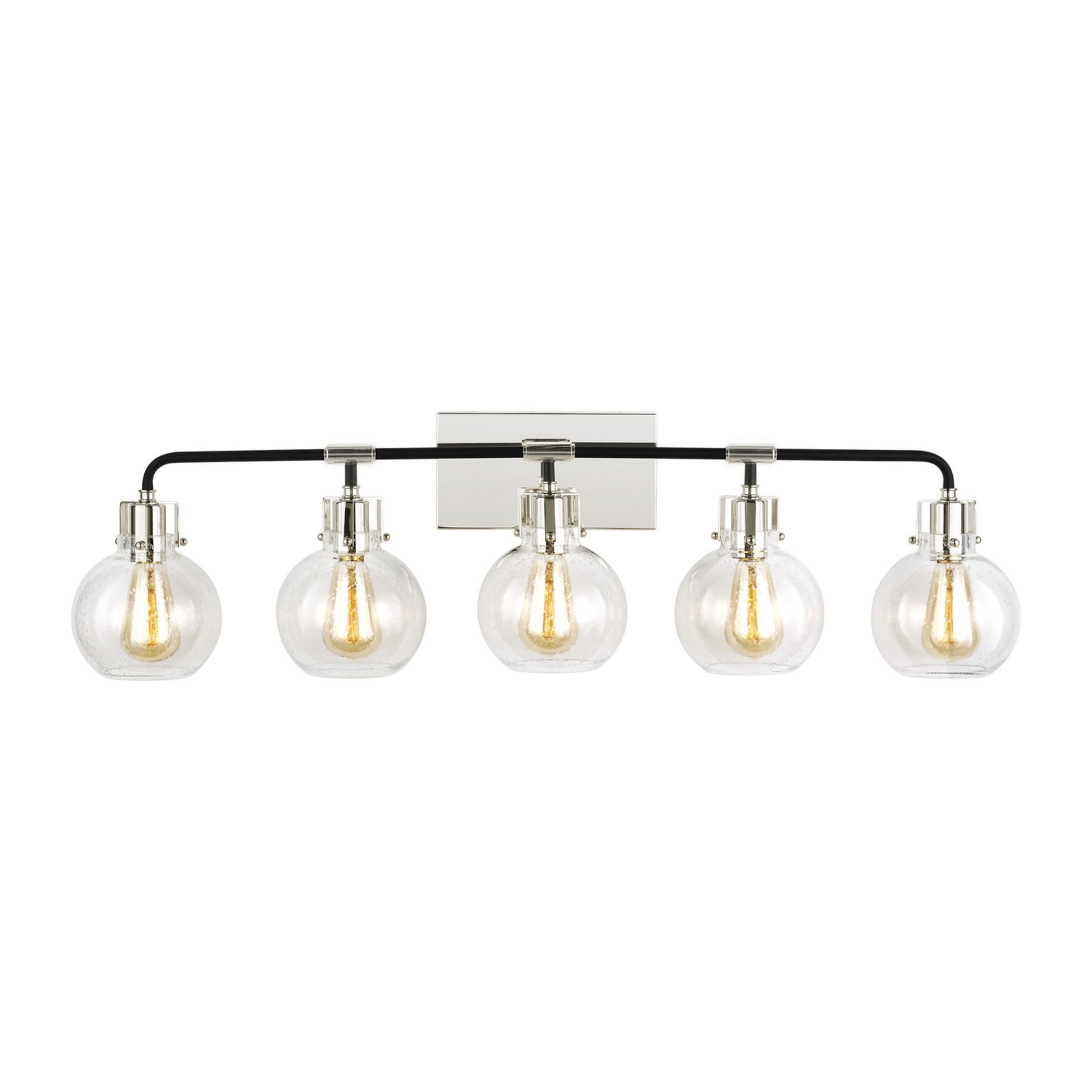 Clara 40" 5-Light Bathroom Vanity, Polished Nickel & Textured Black Finish - Bees Lighting