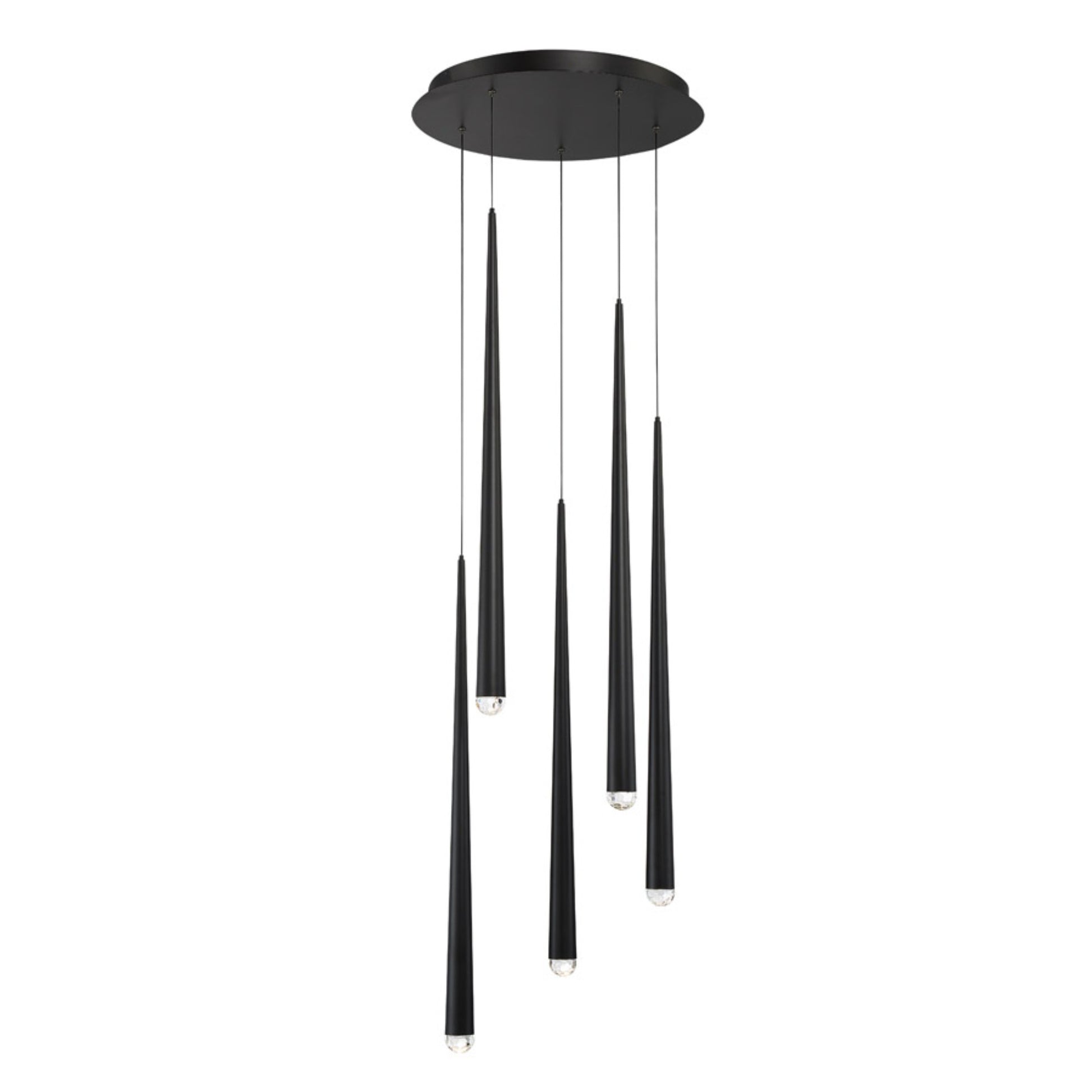 Cascade 17" 5-Light LED Pendant, Black Finish, Crystal Cap - Bees Lighting