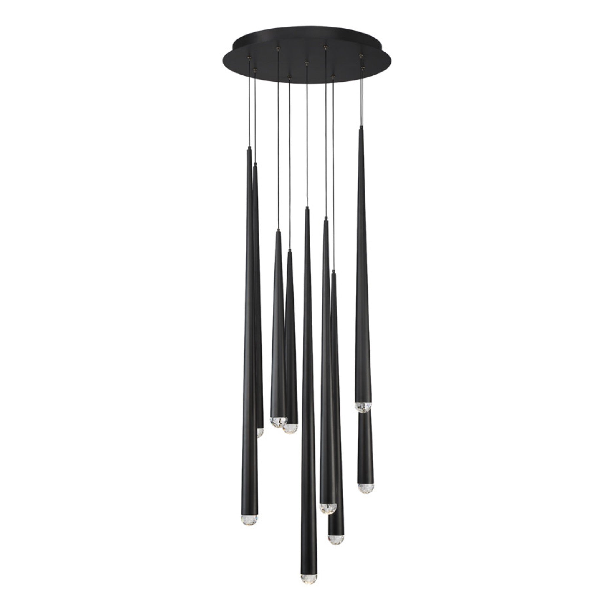Cascade 17" 7-Light LED Pendant, Black Finish, Crystal Cap - Bees Lighting