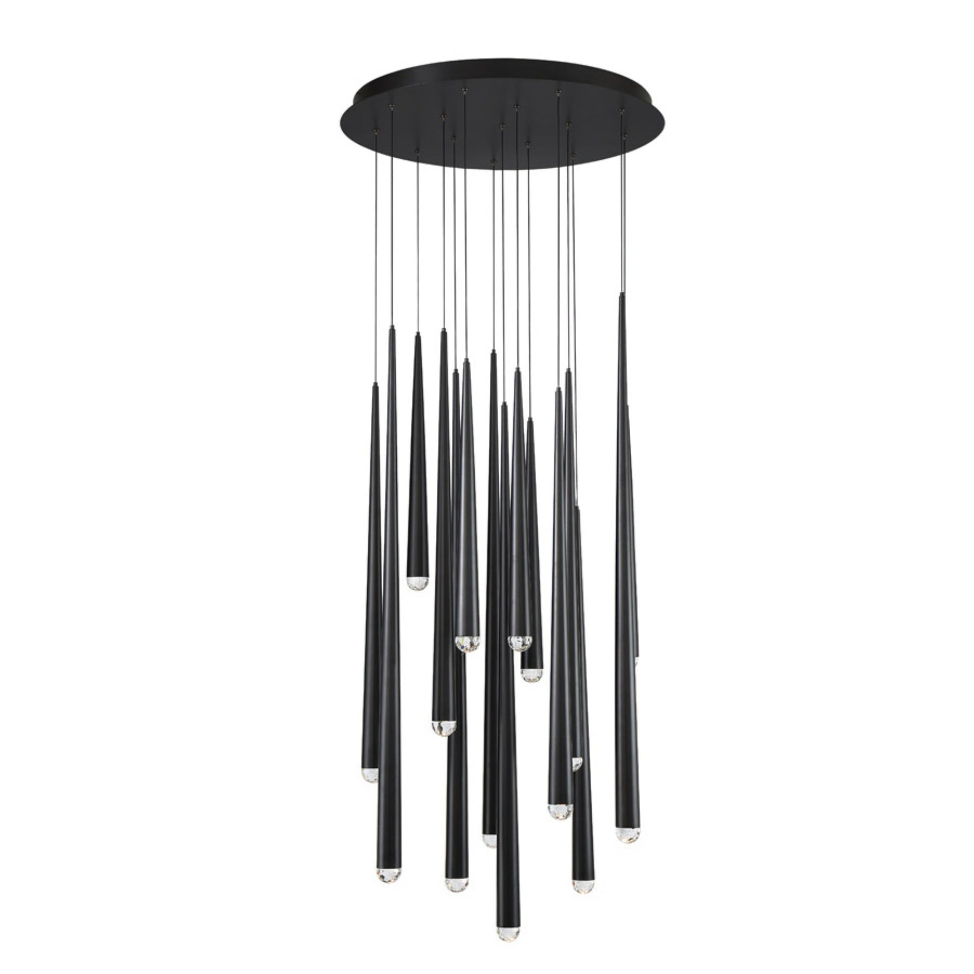 Cascade 23" 15-Light LED Pendant, Black Finish, Crystal Cap - Bees Lighting