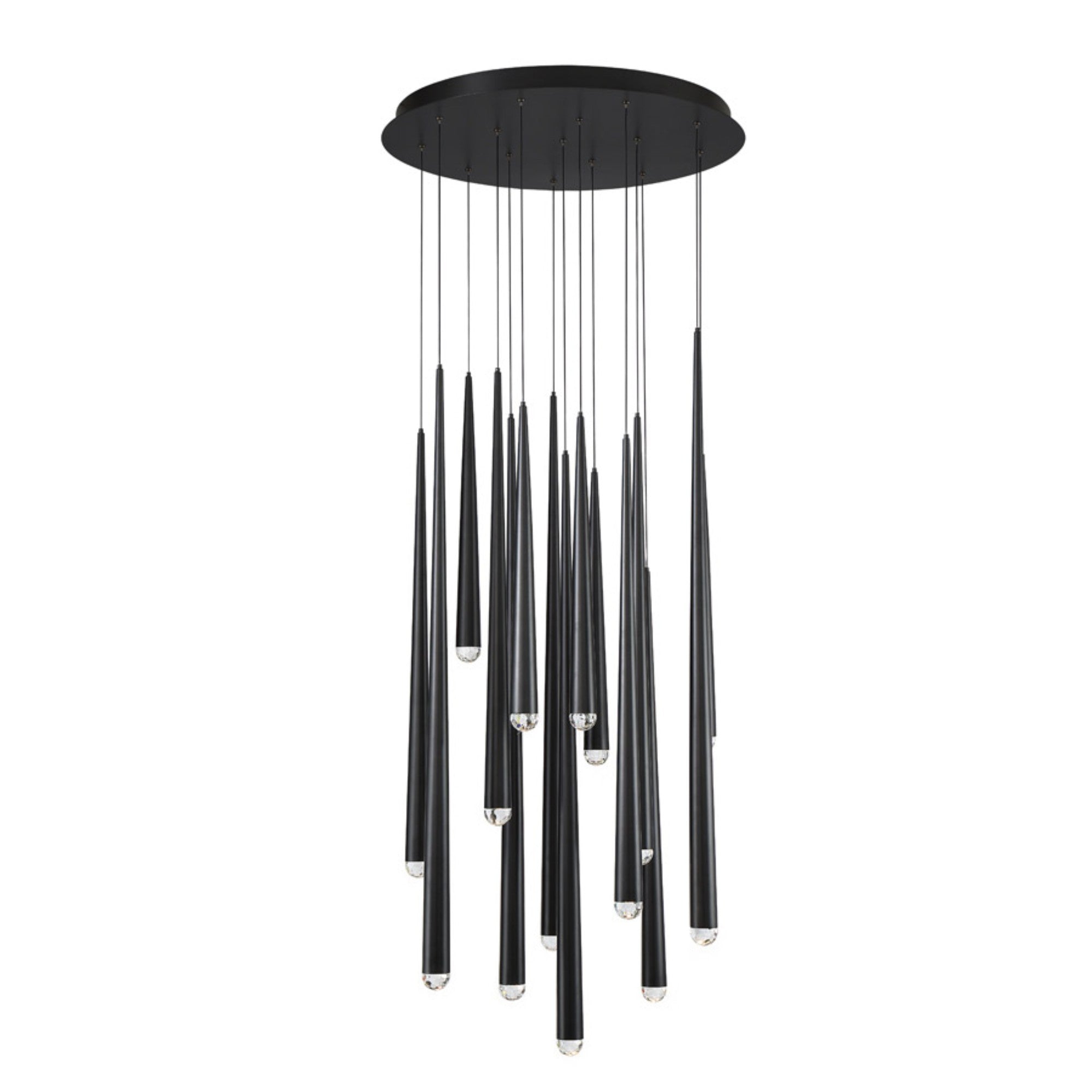 Cascade 23" 15-Light LED Pendant, Black Finish, Crystal Cap - Bees Lighting