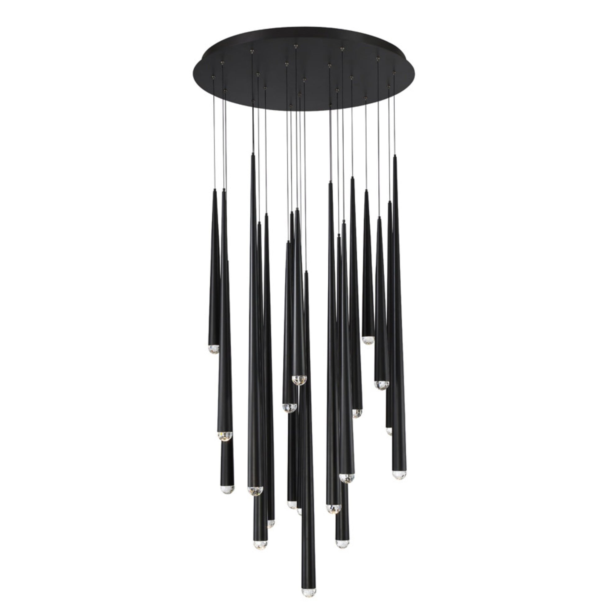 Cascade 26" 21-Light LED Pendant, Black Finish, Crystal Cap - Bees Lighting