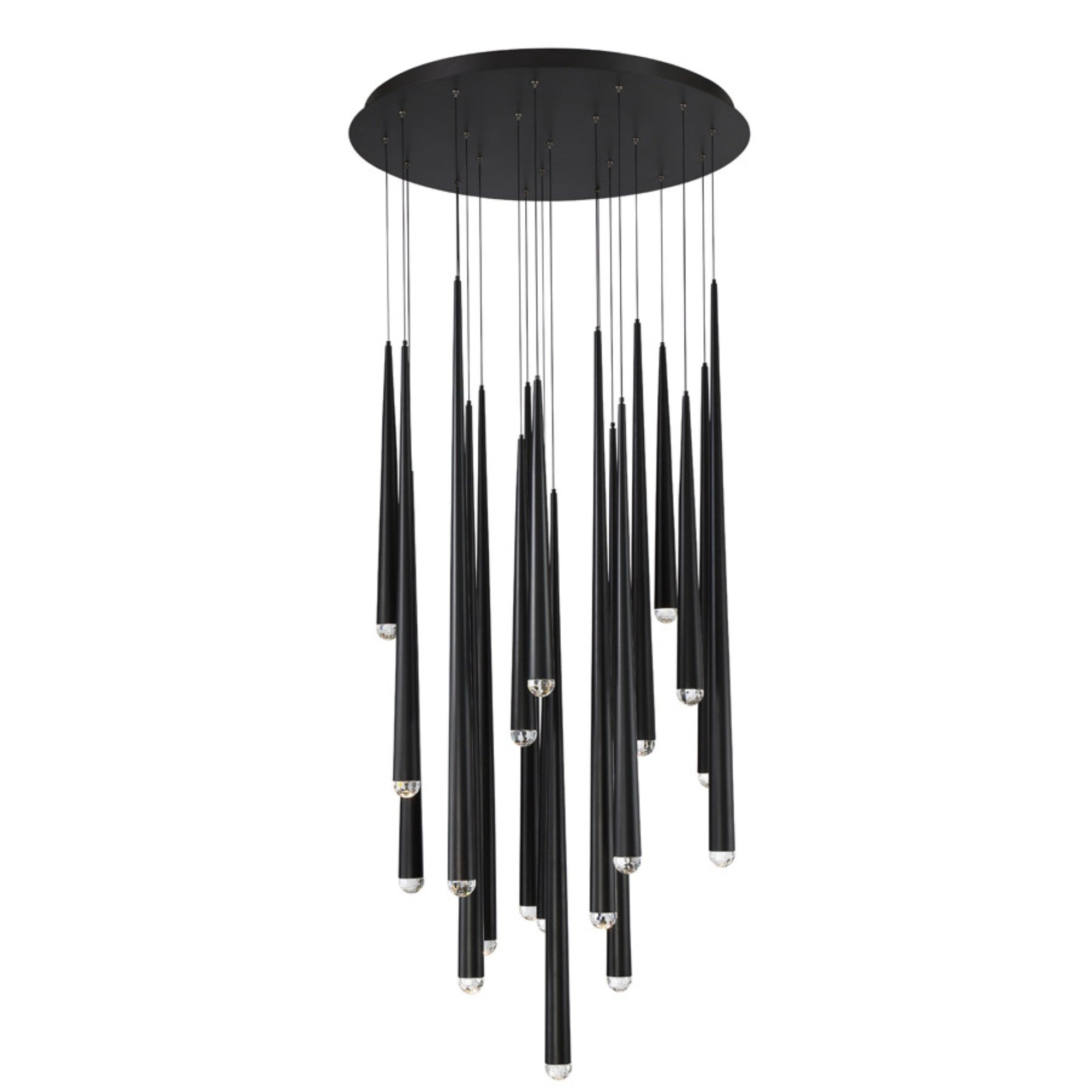 Cascade 26" 21-Light LED Pendant, Black Finish, Crystal Cap - Bees Lighting