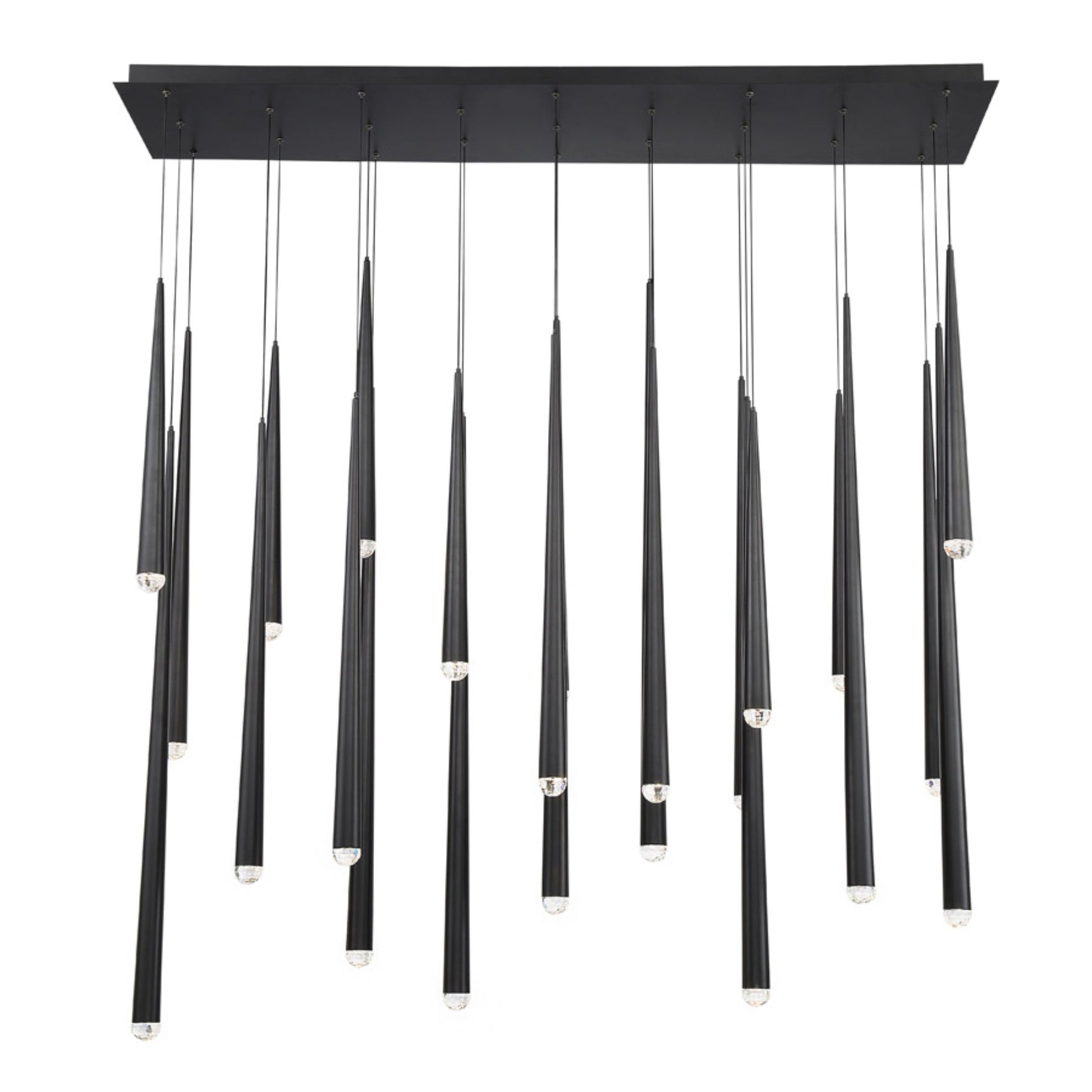 Cascade 54" 23-Light LED Pendant, Black Finish, Crystal Cap - Bees Lighting