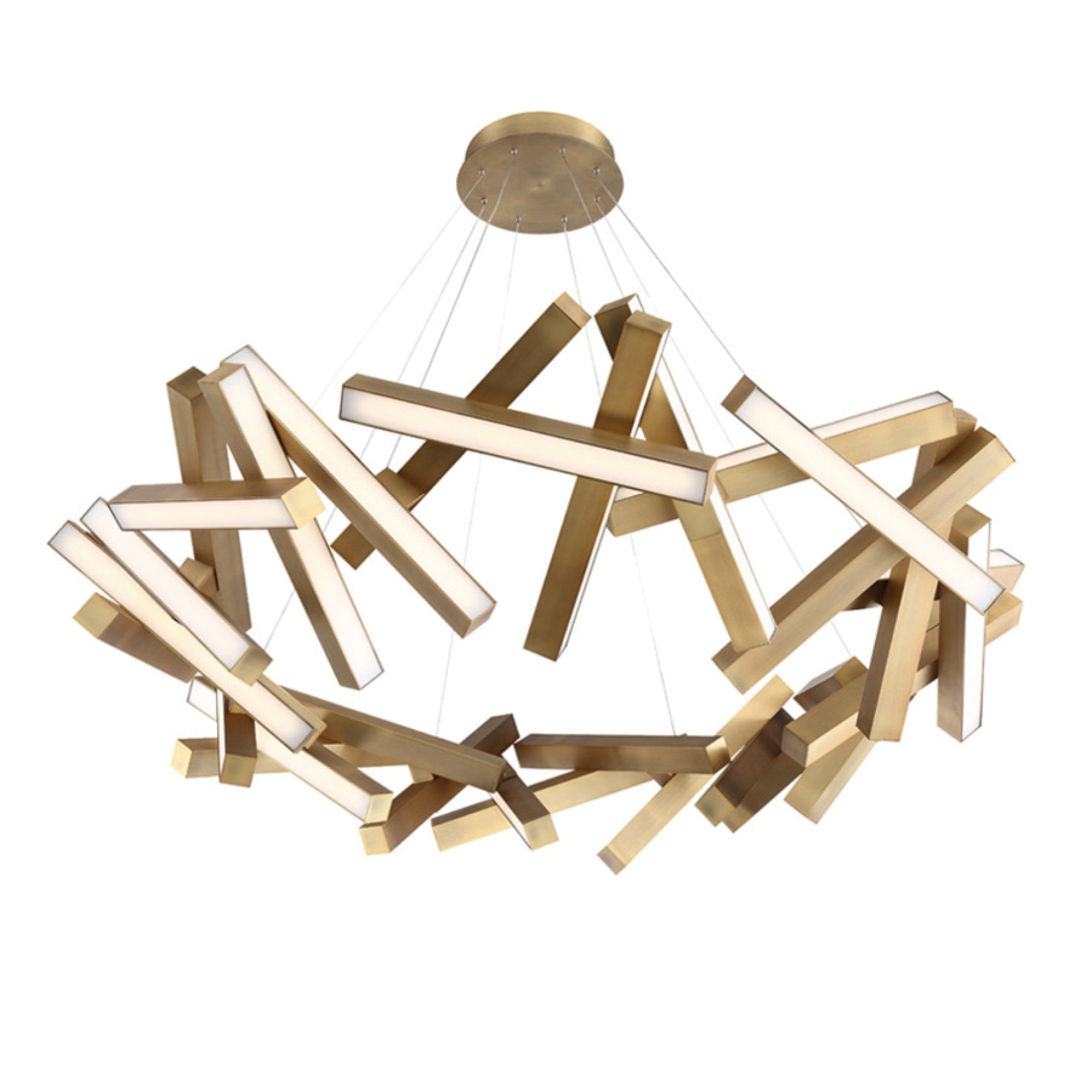 Chaos 61" LED Chandelier, Aged Brass Finish - Bees Lighting