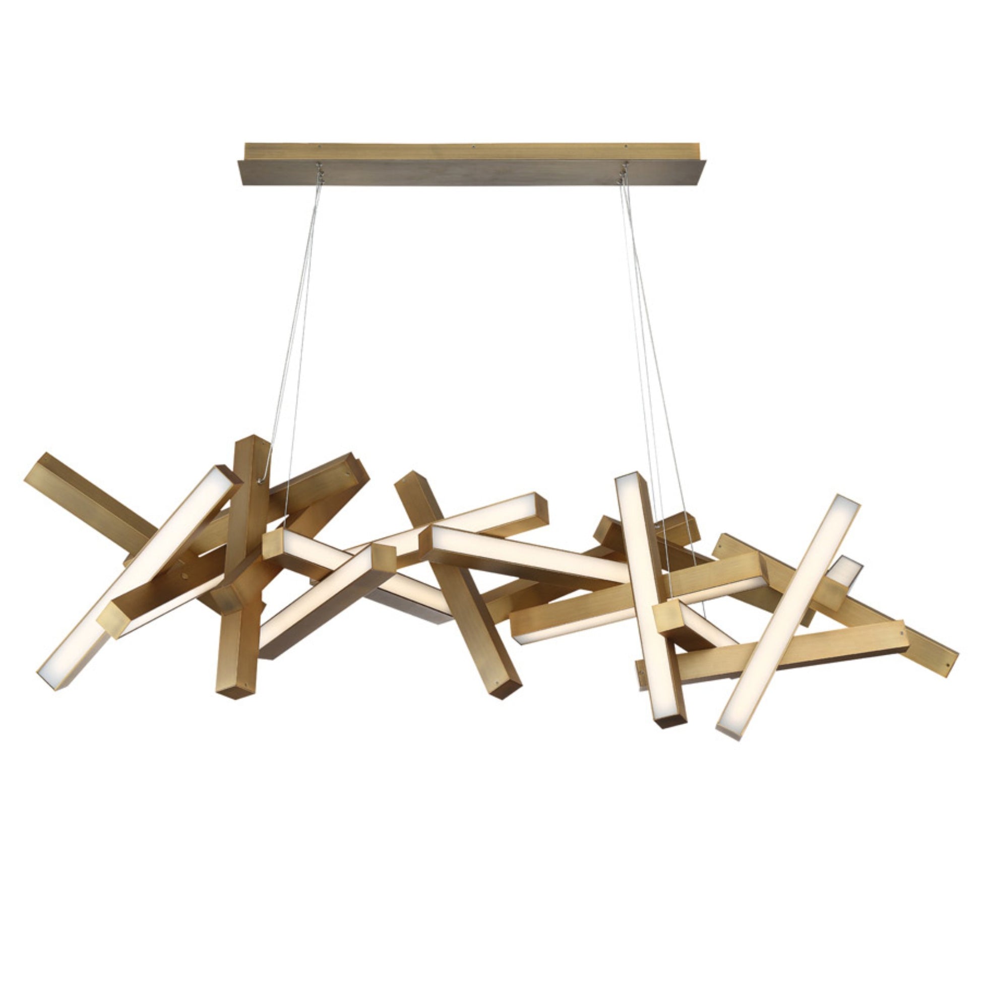 Chaos 72" LED Linear Pendant, Aged Brass Finish - Bees Lighting