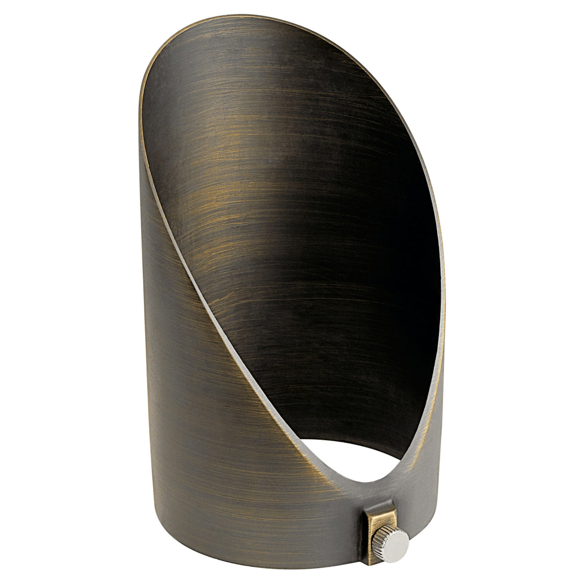 Kichler landscape LED cowl with dark bronze finish and brass base, rounded open center
