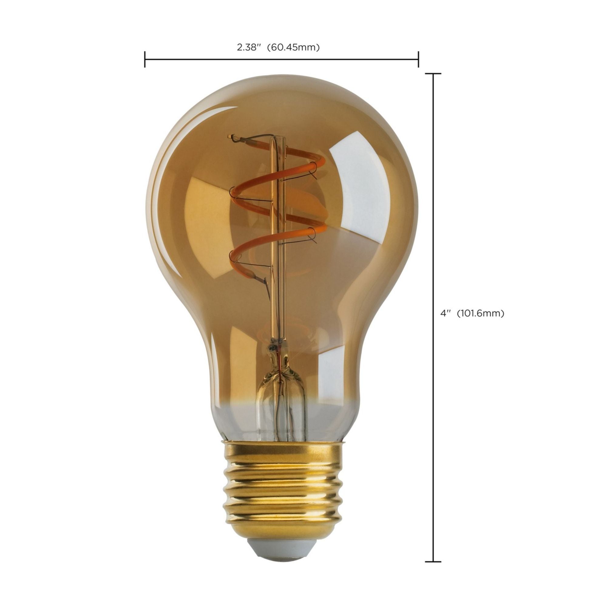 Spiral Filament A19 LED Bulb, 5 Watts, 220 Lumens, 2000K, E26 Medium Base, Amber Finish - Bees Lighting