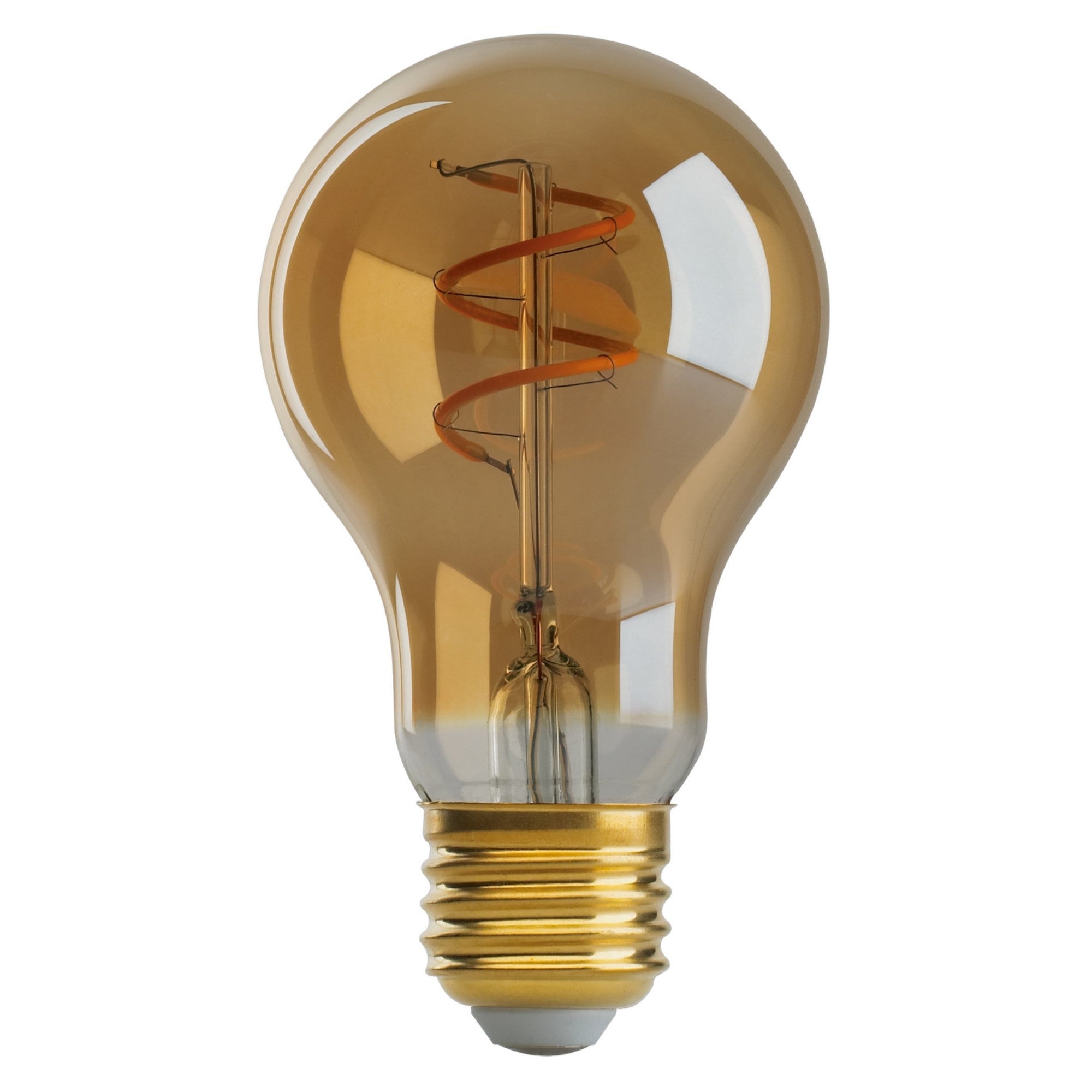 Spiral Filament A19 LED Bulb, 5 Watts, 220 Lumens, 2000K, E26 Medium Base, Amber Finish - Bees Lighting