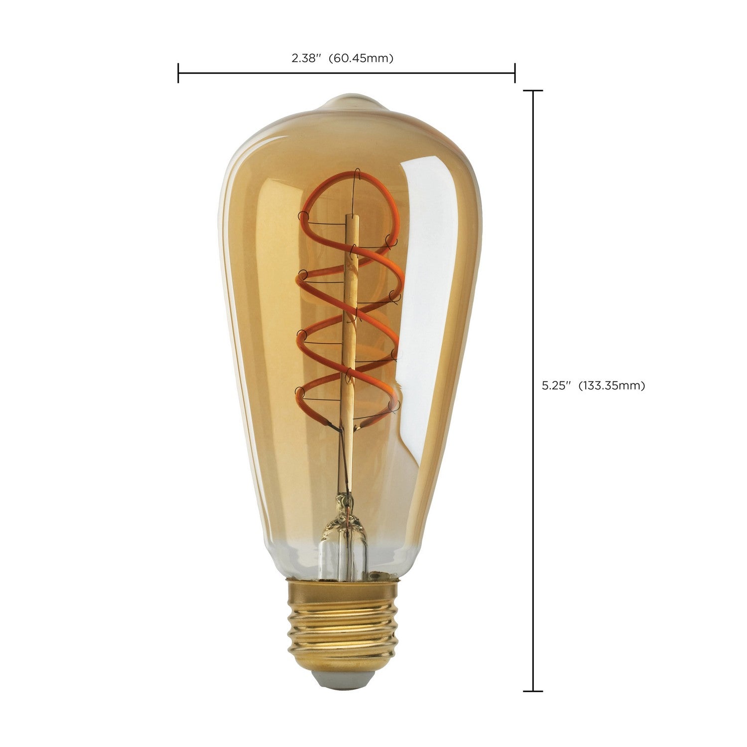 ST19 Spiral LED Vintage Bulb, 5 Watts, 240 Lumens, 2000K, E26 Medium Base, Amber Finish - Bees Lighting