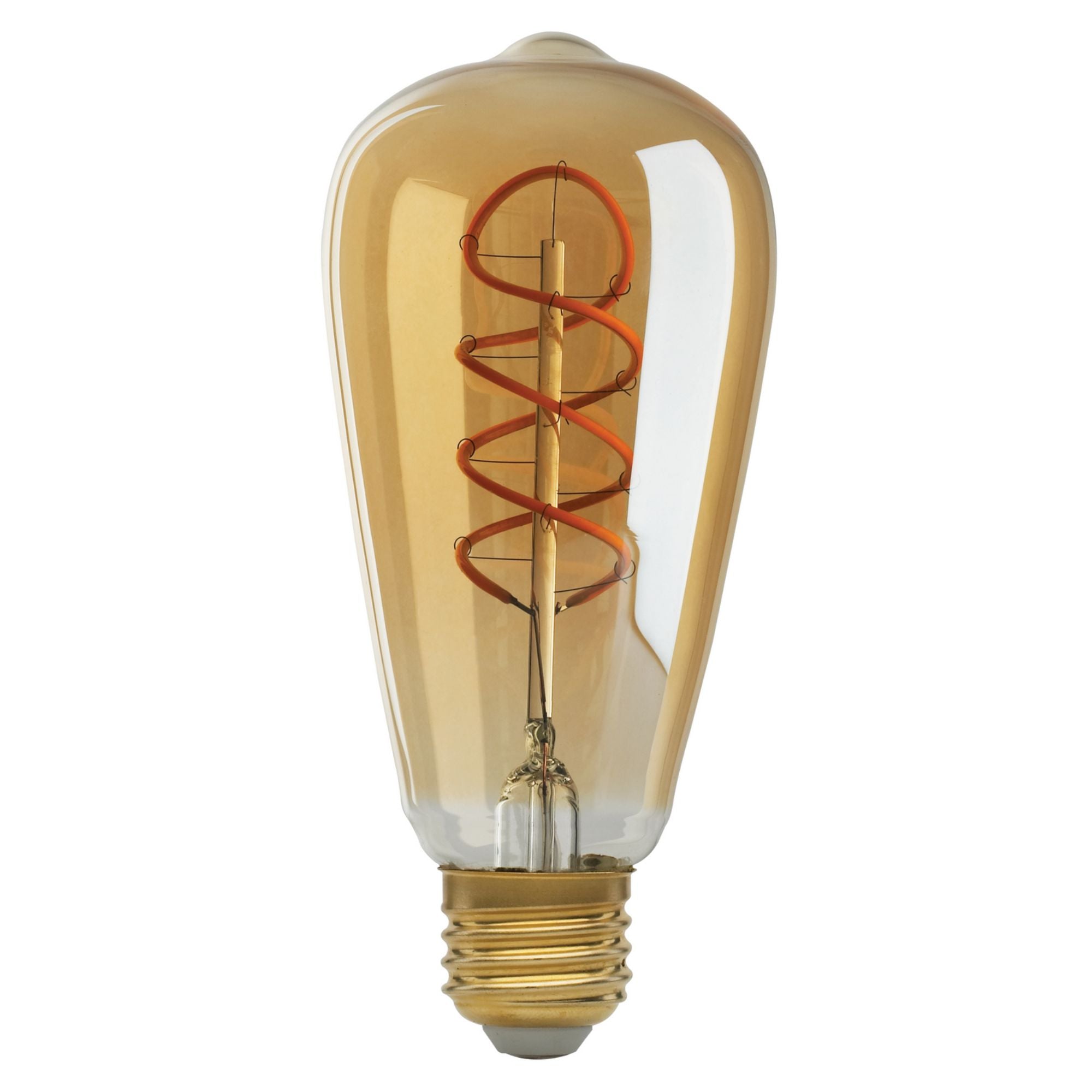 ST19 Spiral LED Vintage Bulb, 5 Watts, 240 Lumens, 2000K, E26 Medium Base, Amber Finish - Bees Lighting