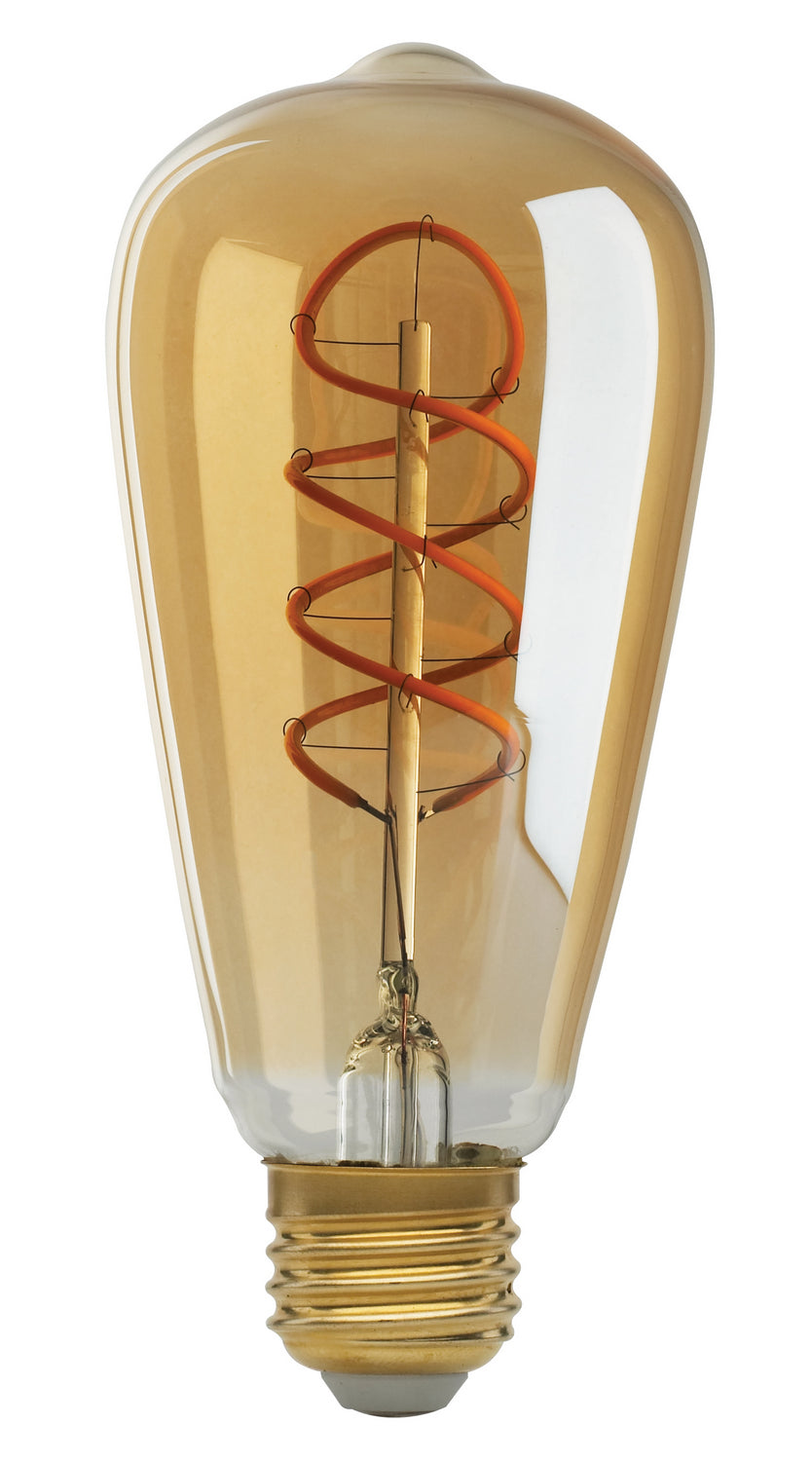 ST19 Spiral LED Vintage Bulb, 5 Watts, 240 Lumens, 2000K, E26 Medium Base, Amber Finish - Bees Lighting