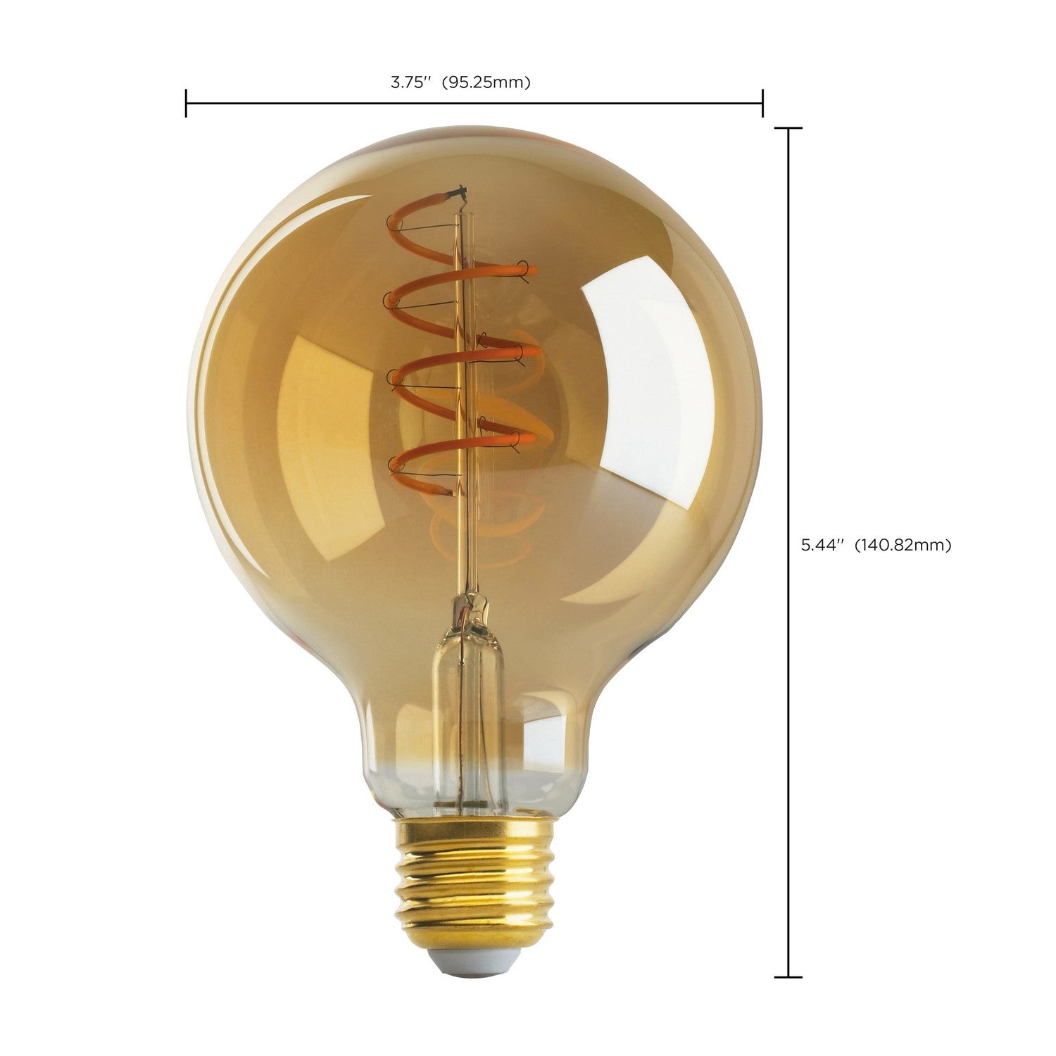 G30 Spiral LED Filament Globe Bulb, 5 Watts, 240 Lumens, 2000K, E26 Medium Base, Amber Finish - Bees Lighting
