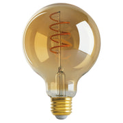 G30 Spiral LED Filament Globe Bulb, 5 Watts, 240 Lumens, 2000K, E26 Medium Base, Amber Finish - Bees Lighting