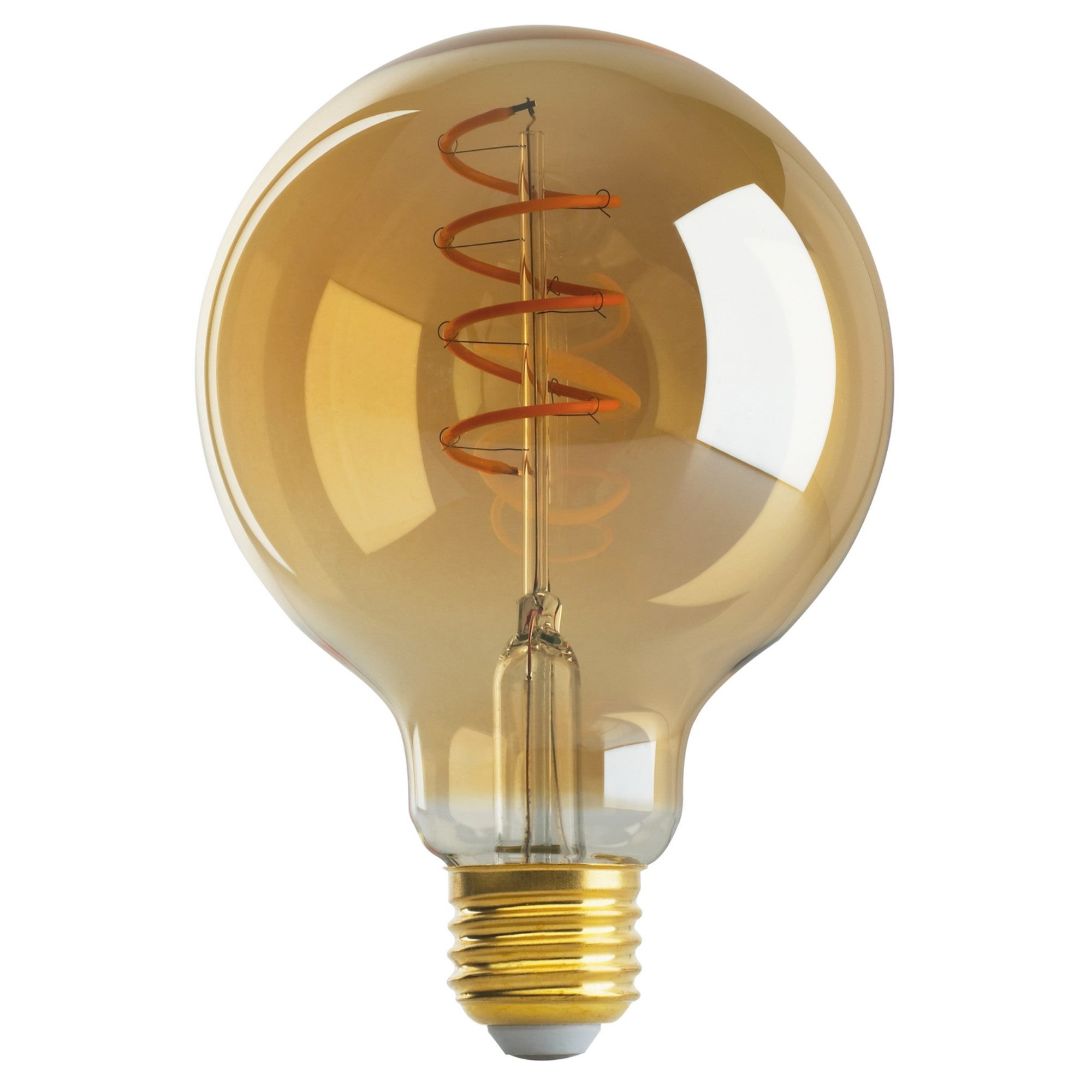 G30 Spiral LED Filament Globe Bulb, 5 Watts, 240 Lumens, 2000K, E26 Medium Base, Amber Finish - Bees Lighting