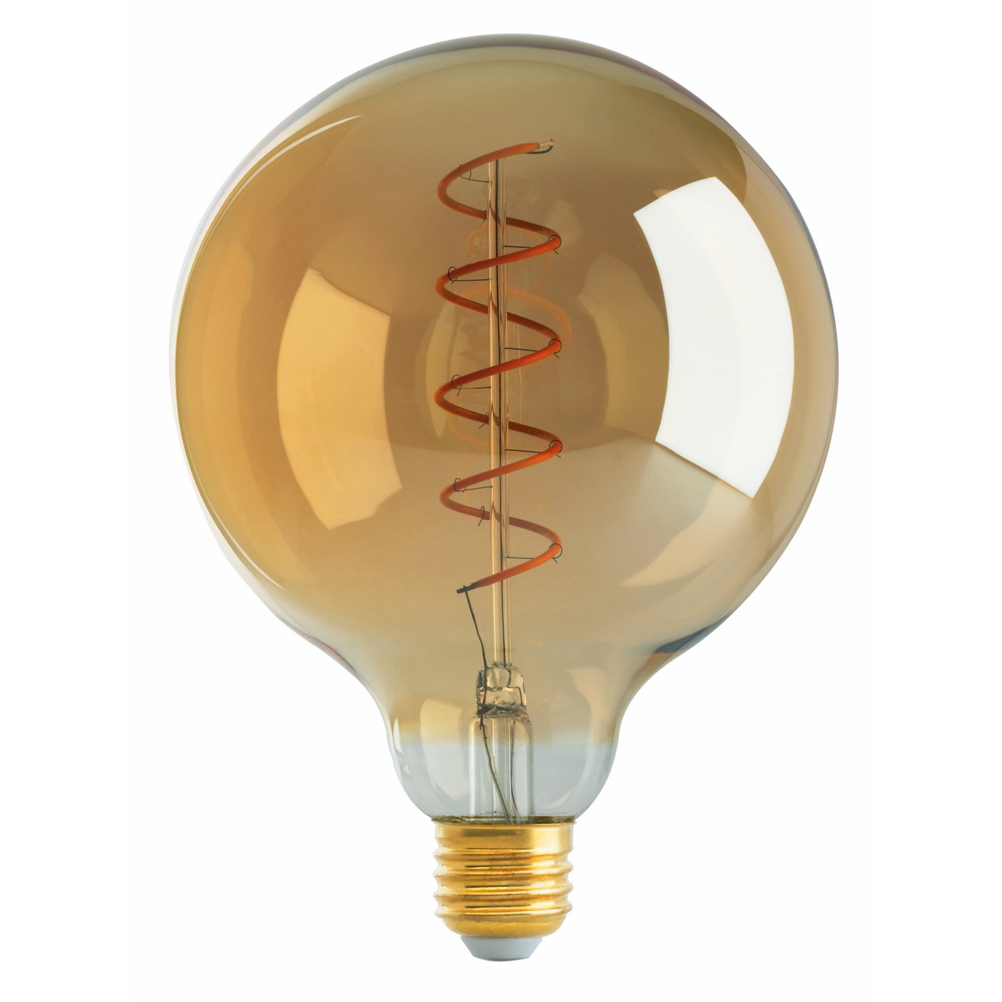 G40 Spiral LED Filament Globe Bulb, 5 Watts, 240 Lumens, 2000K, E26 Medium Base, Amber Finish - Bees Lighting