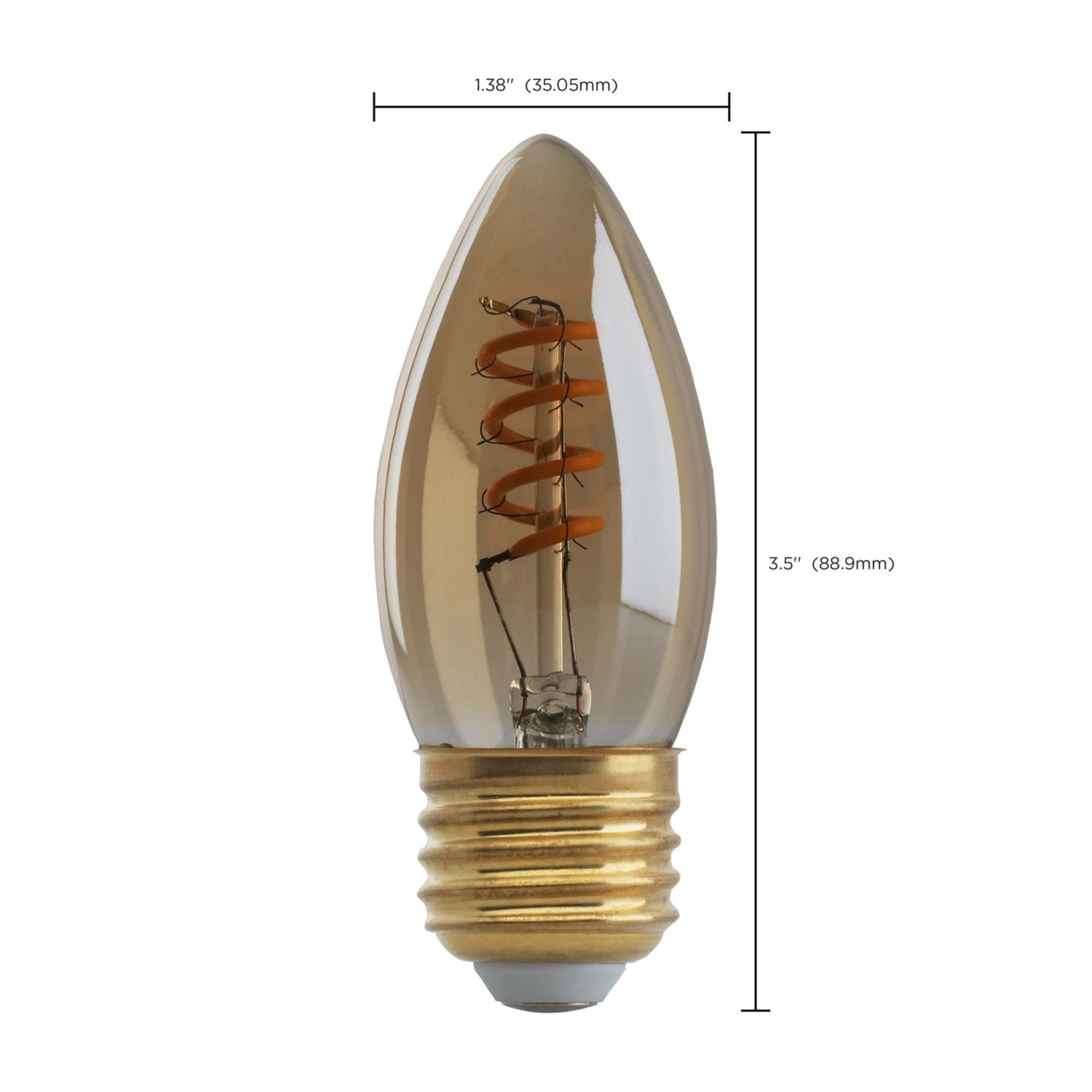 B10 Spiral LED Filament Bulb, 2 Watts, 90 Lumens, 2000K, E26 Medium Base, Amber Finish - Bees Lighting