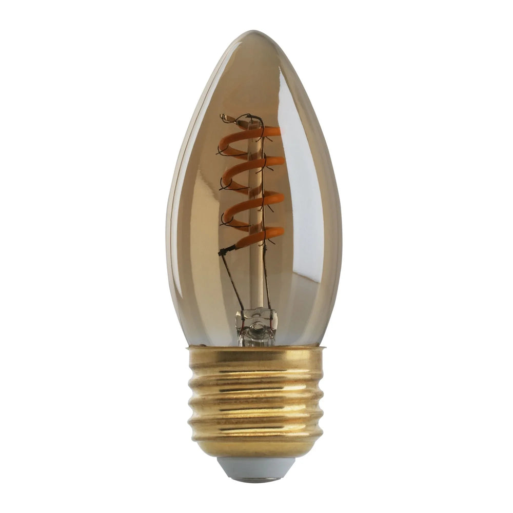 B10 Spiral LED Filament Bulb, 2 Watts, 90 Lumens, 2000K, E26 Medium Base, Amber Finish - Bees Lighting