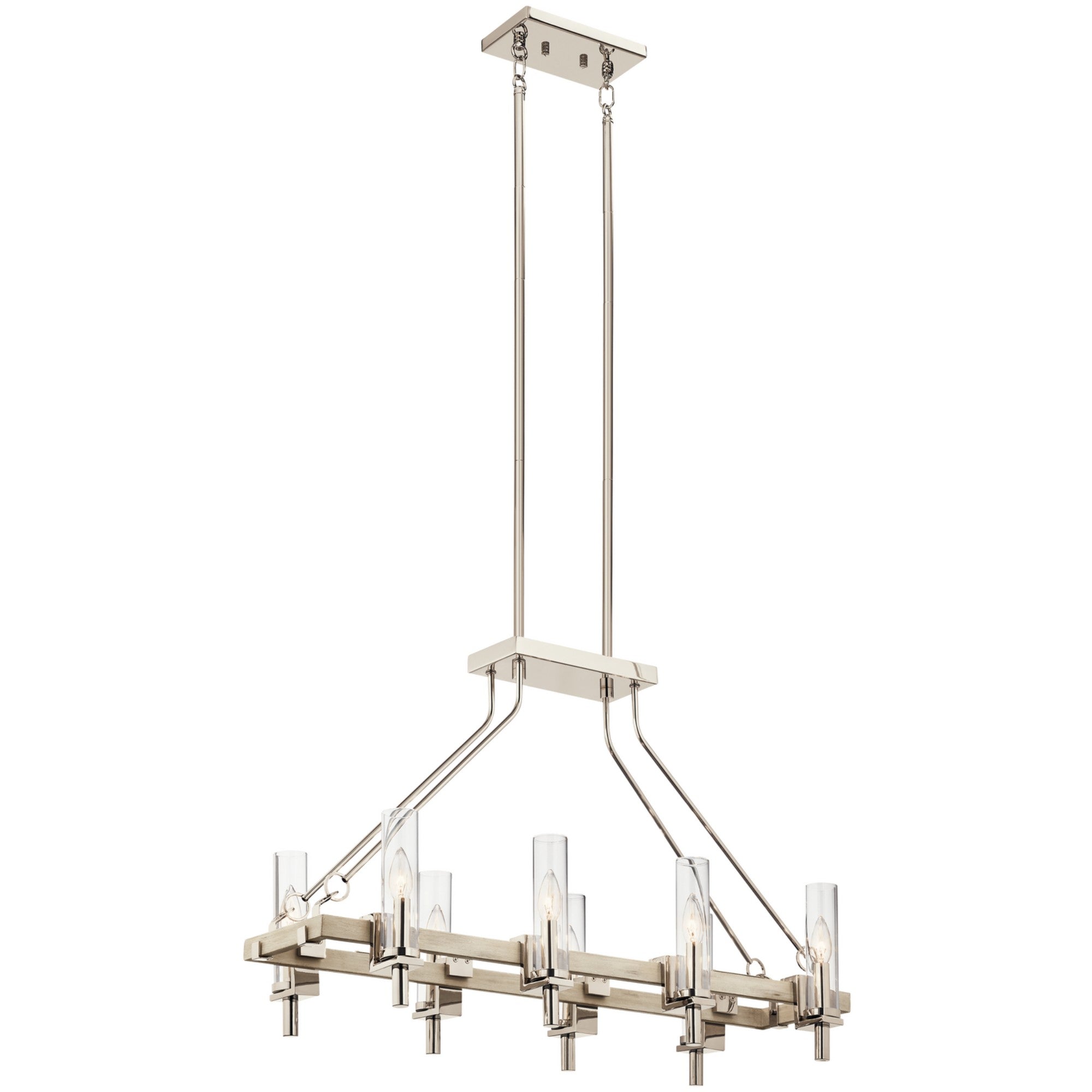 Telan 36" 8-Light Linear Chandelier, White Washed Wood Finish - Bees Lighting