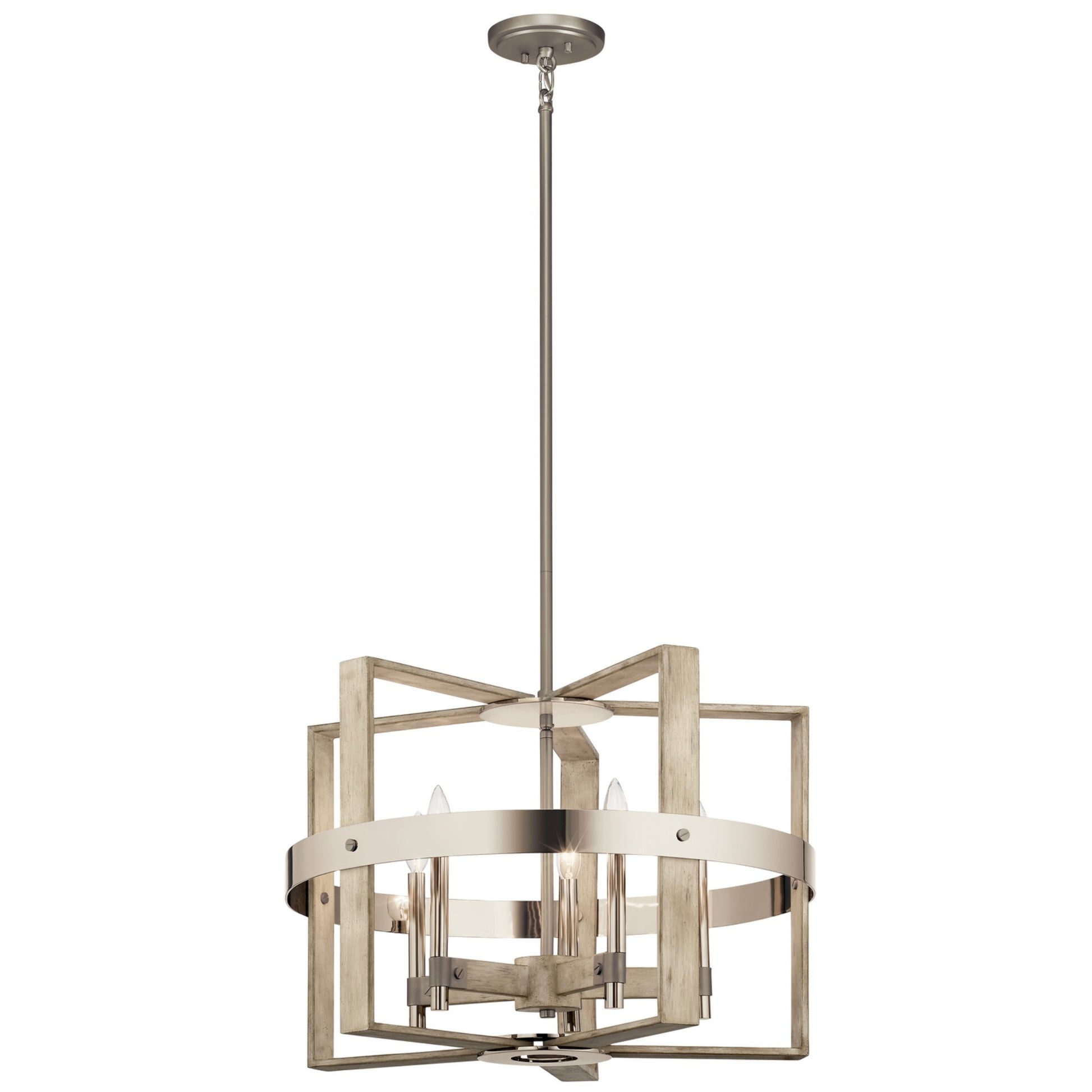 Peyton 26" 5-Light Chandelier, White Washed Wood Finish - Bees Lighting