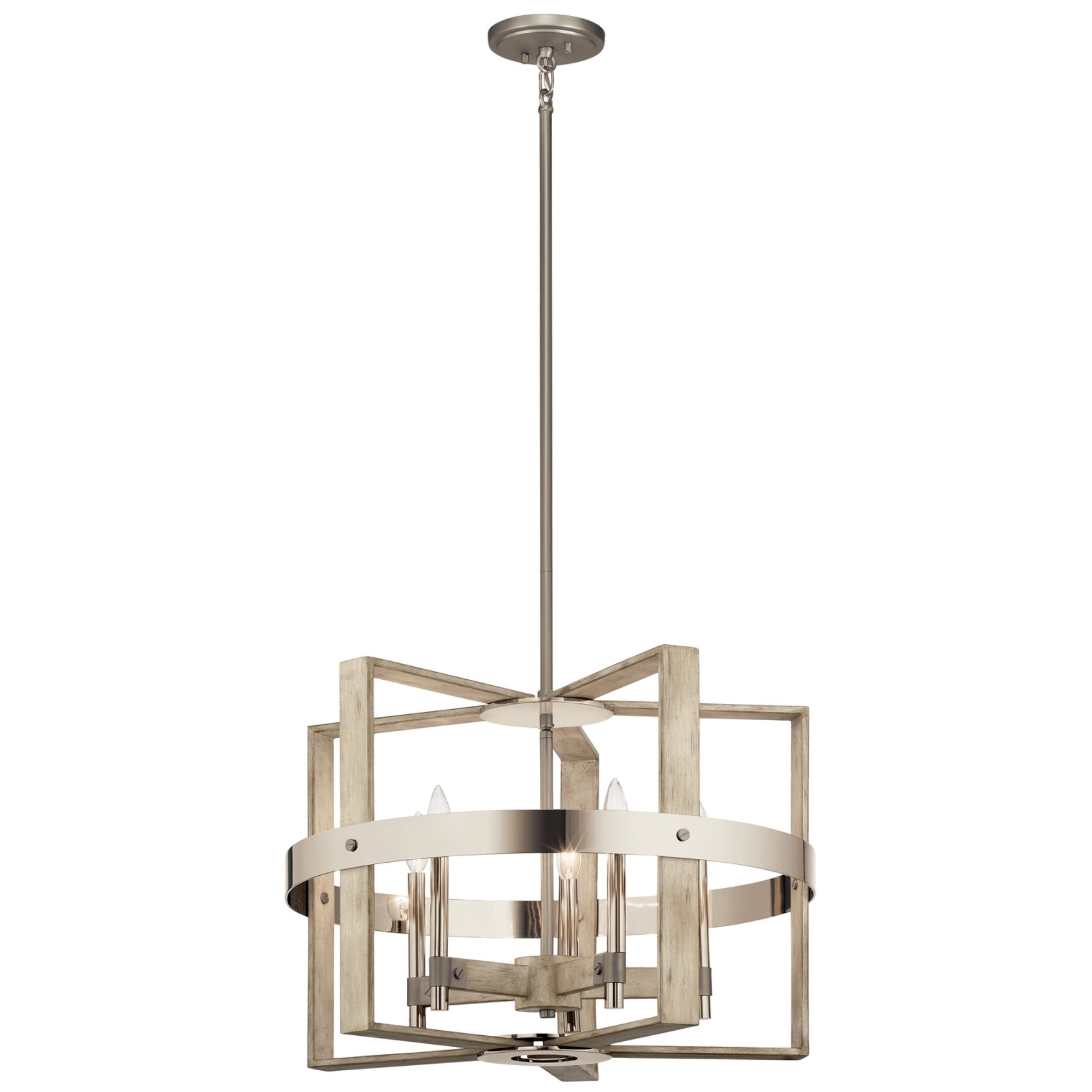 Peyton 26" 5-Light Chandelier, White Washed Wood Finish - Bees Lighting