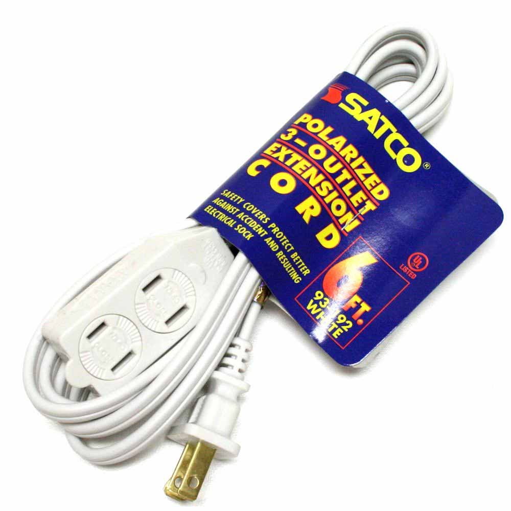 6 ft. Extension Cord 2 Prong, 16/2 Gauge SPT, 3 Outlets, White - Bees Lighting