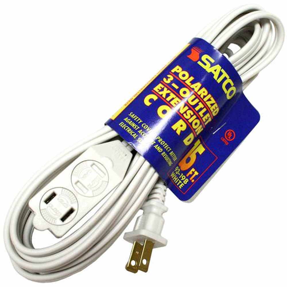 15 ft. Extension Cord 2 Prong, 16/2 Gauge SPT, 3 Outlets, White