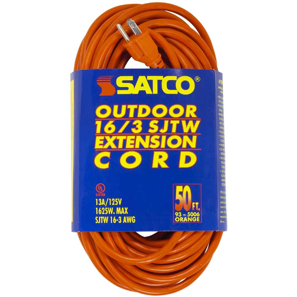 50 ft. Outdoor Heavy Duty Extension Cord 16/3 Gauge SJTW Orange - Bees Lighting