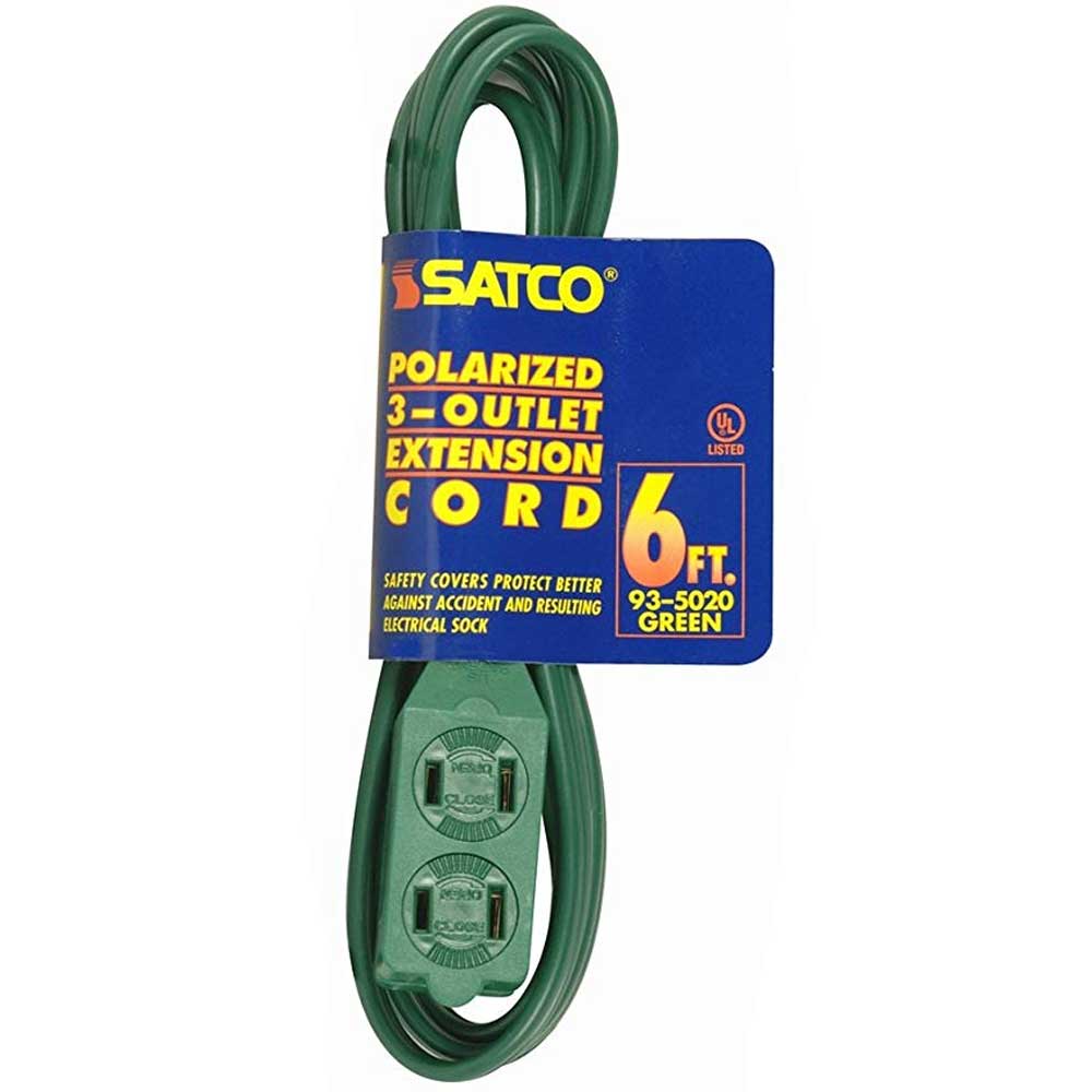 6 ft. Extension Cord 2 Prong, 16/2 Gauge SPT, 3 Outlets, Green - Bees Lighting