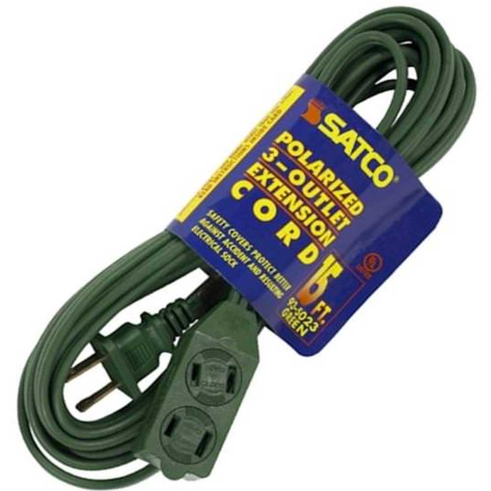 15 ft. Extension Cord 2 Prong, 16/2 Gauge SPT, 3 Outlets, Green - Bees Lighting