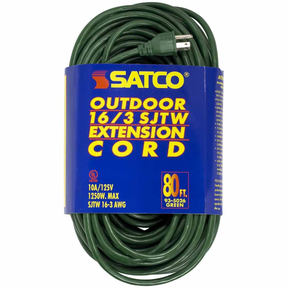 80 ft. Outdoor Heavy Duty Extension Cord 16/3 Gauge SJTW Green