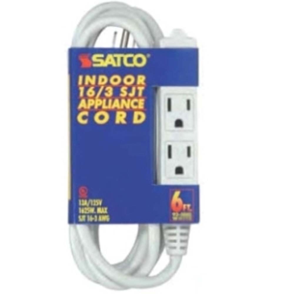 6 ft. Extension Cord 16/3 Gauge SJT, 3 Outlets, White