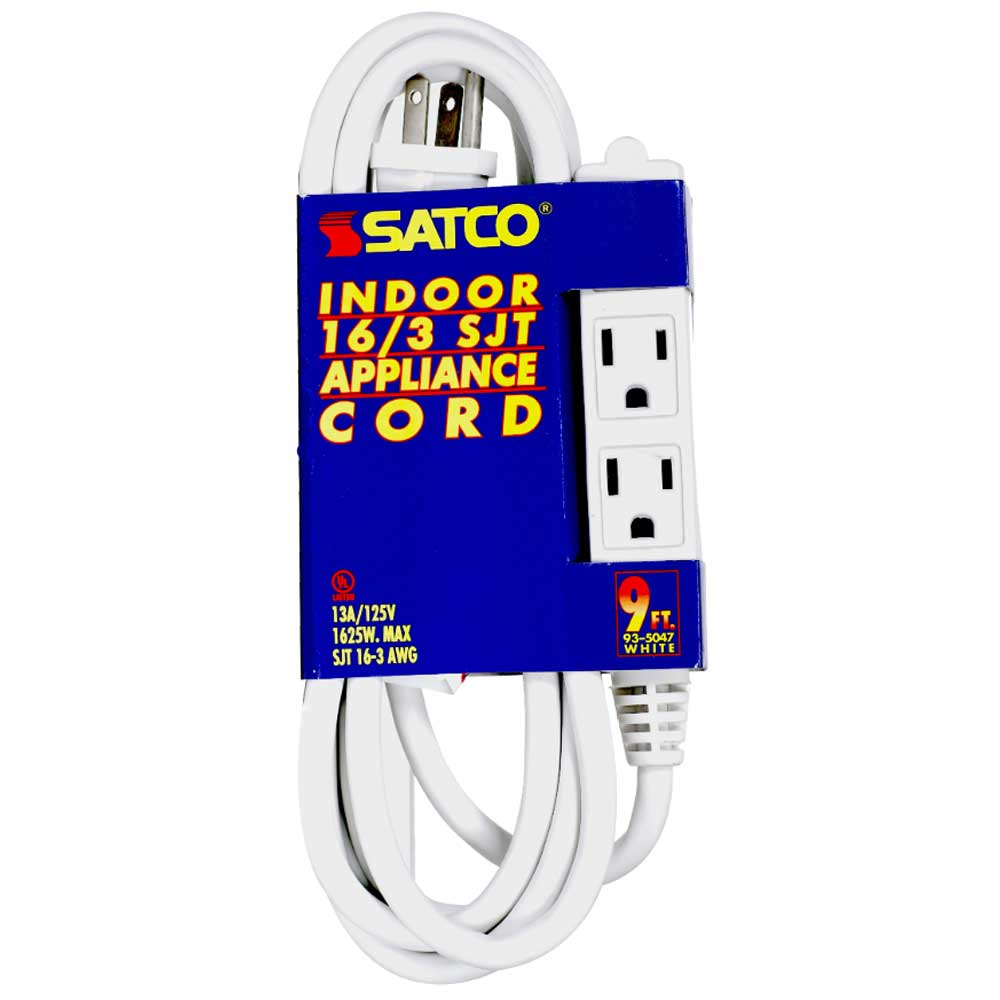 9 ft. Extension Cord 16/3 Gauge SJT, 3 Outlets, White