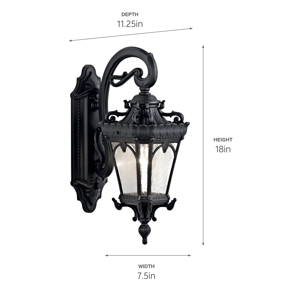 Tournai 18" 1-Light Outdoor Wall Light With Clear Seeded Glass, Black Finish - Bees Lighting