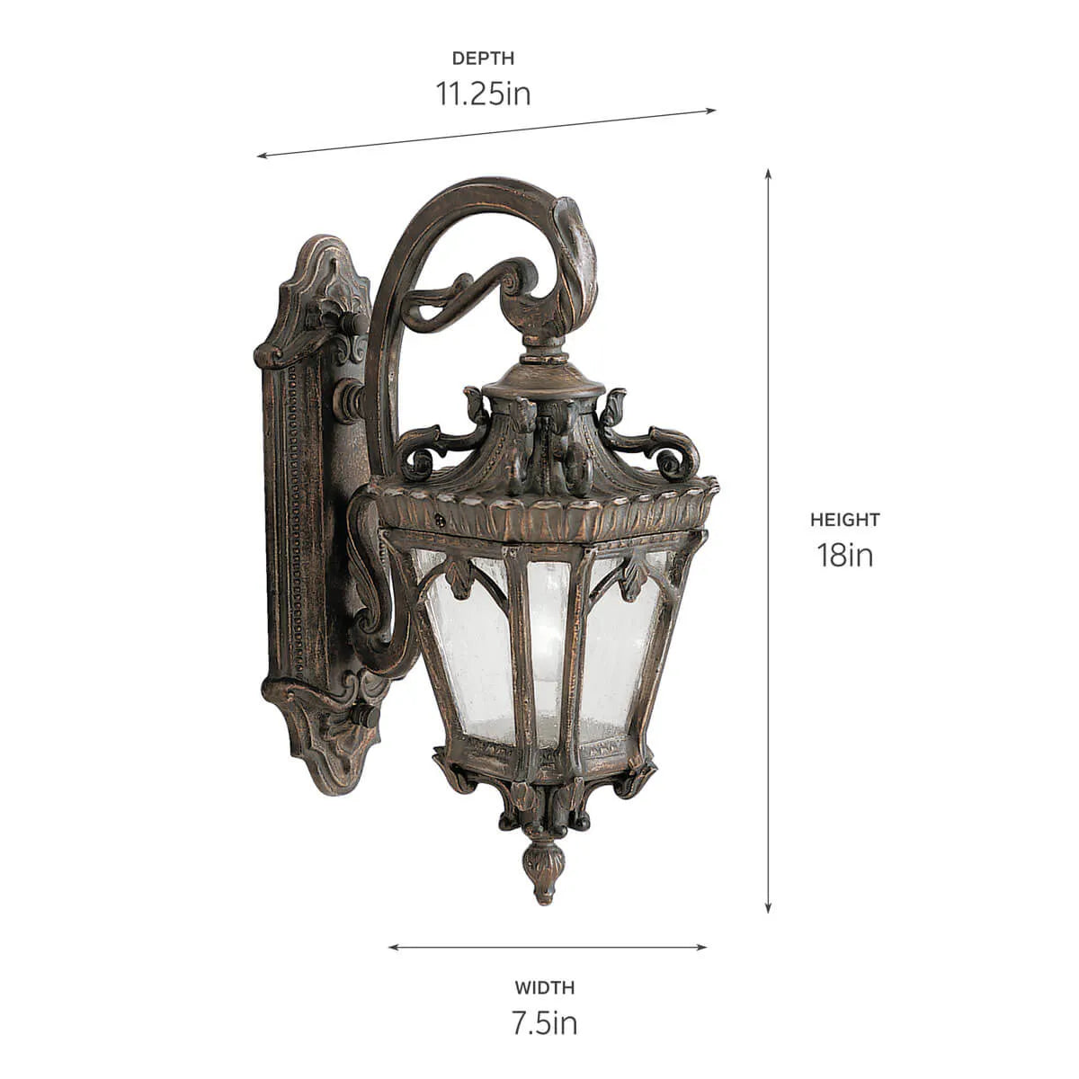 Tournai 18" 1-Light Outdoor Wall Light With Clear Seeded Glass, Bronze Finish - Bees Lighting