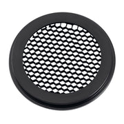Black round lighting grille with hexagonal mesh pattern