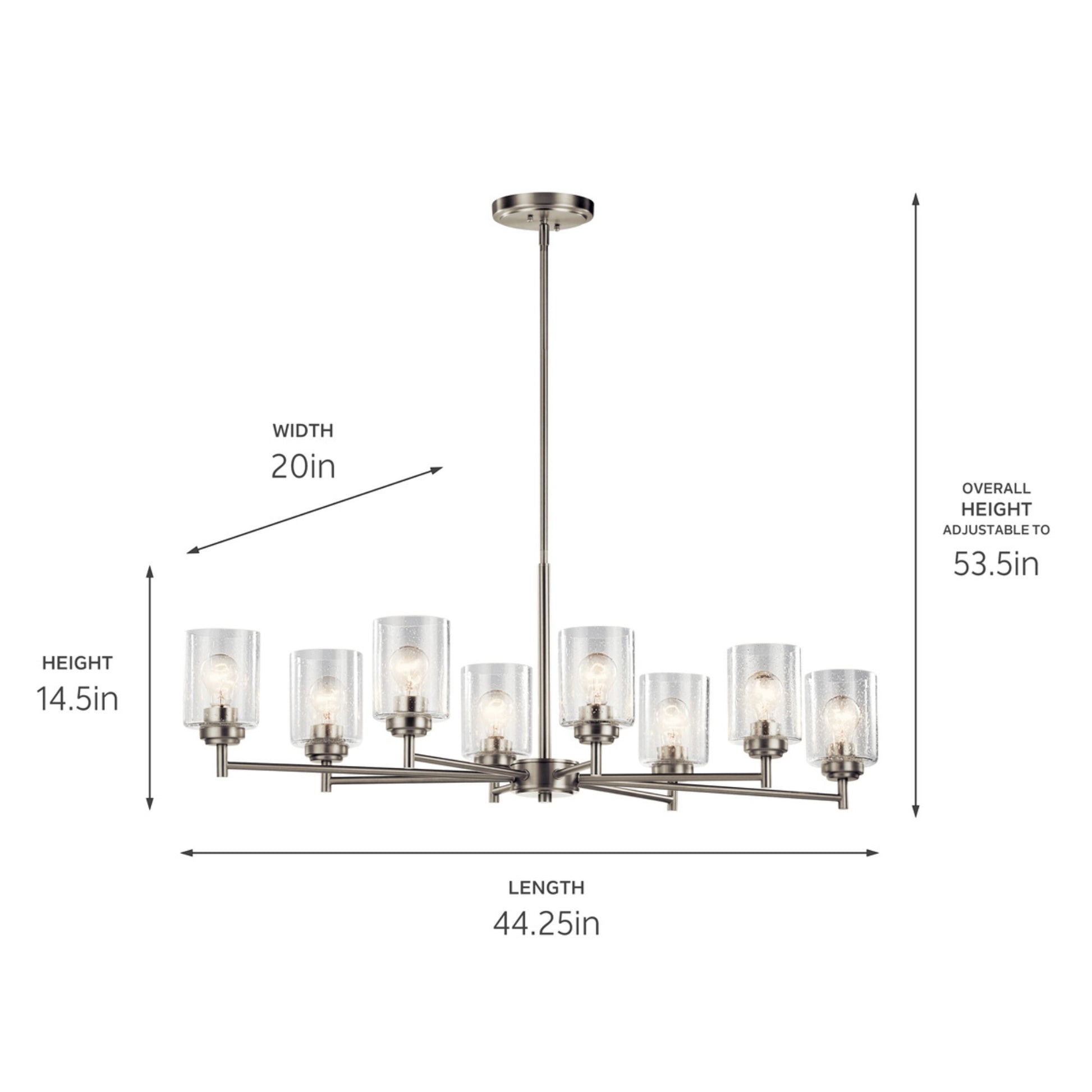 Winslow 44" 8-Light Chandelier, Brushed Nickel Finish - Bees Lighting
