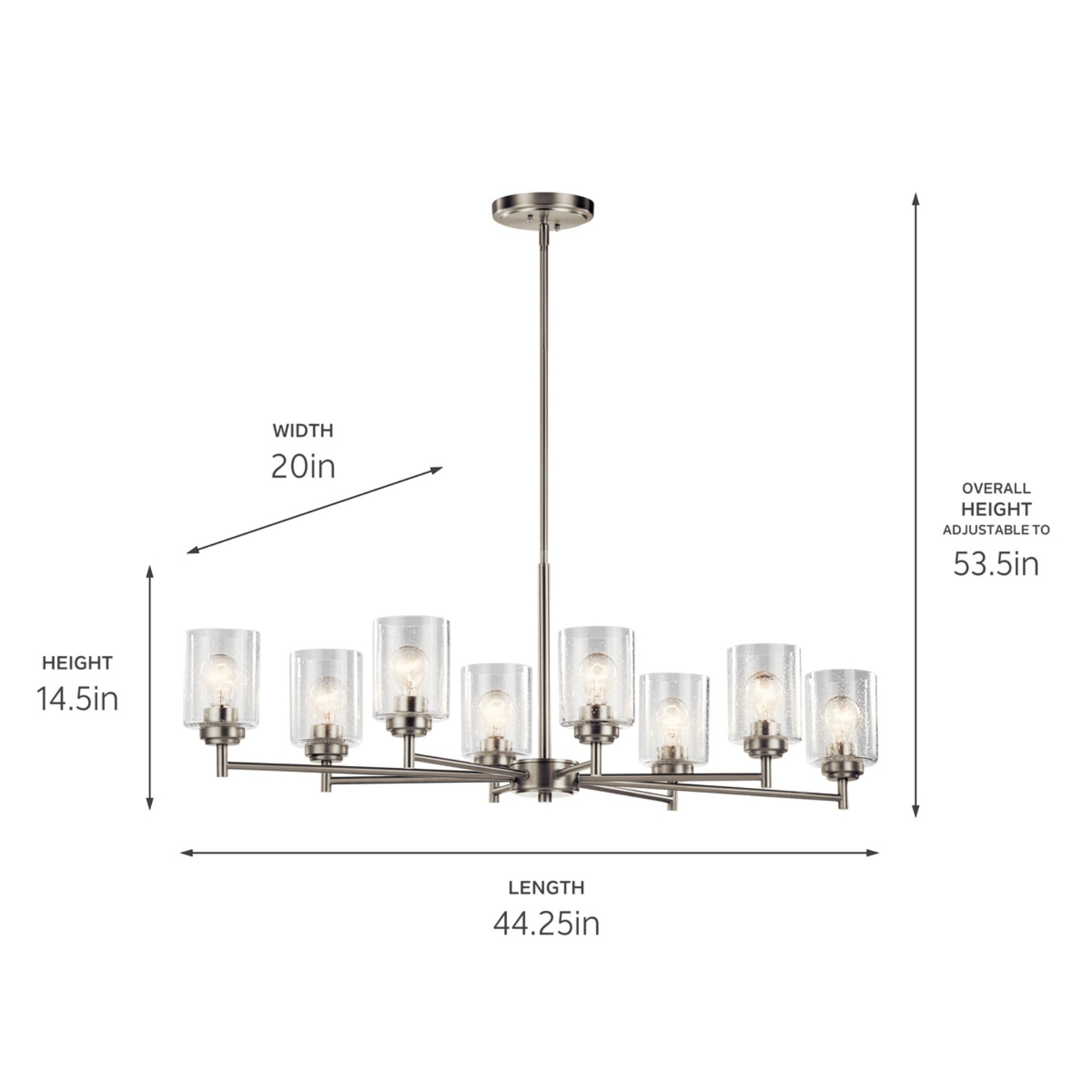 Winslow 44" 8-Light Chandelier, Brushed Nickel Finish - Bees Lighting