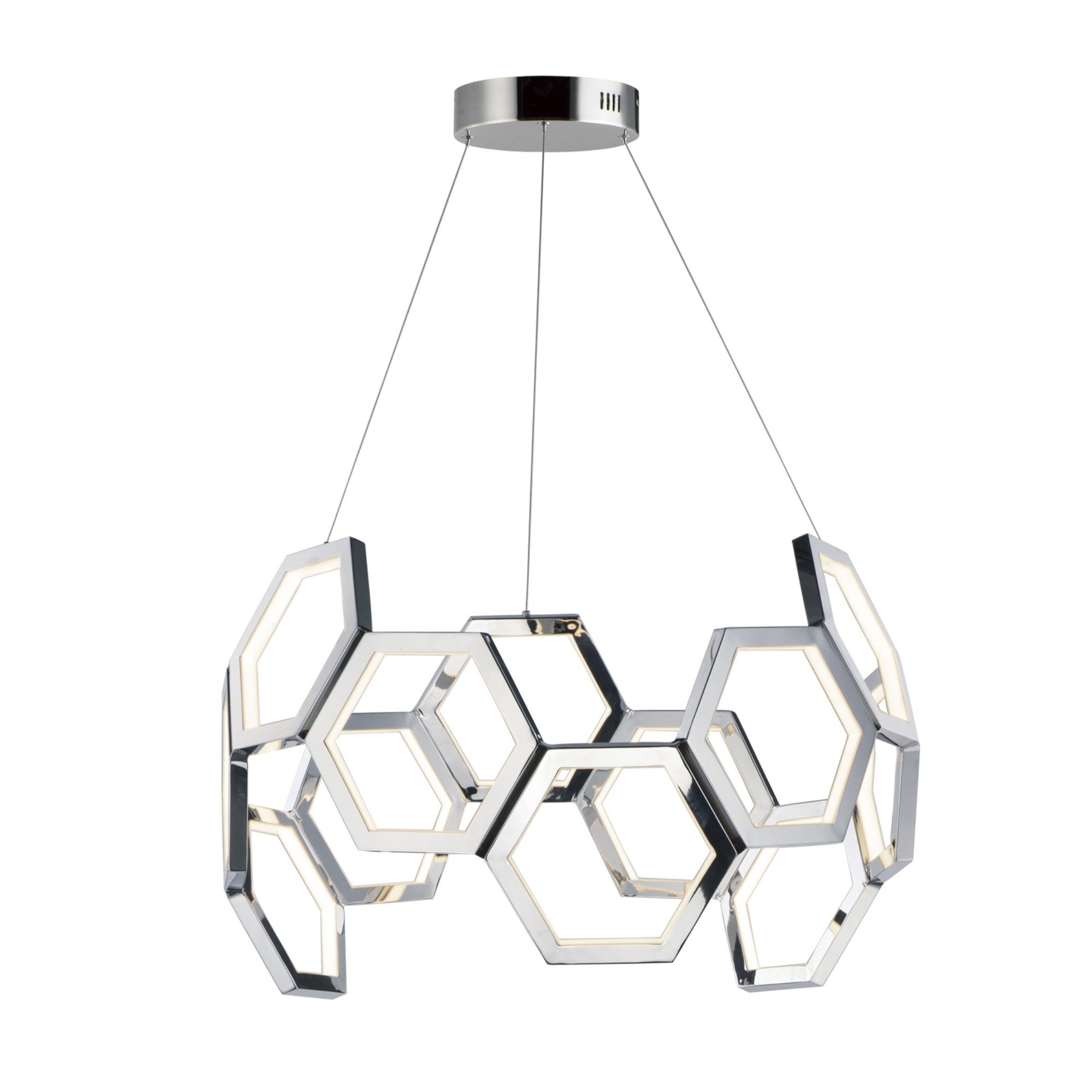 Polygon 30" Hexagonal LED Pendant, Polished Chrome Finish - Bees Lighting