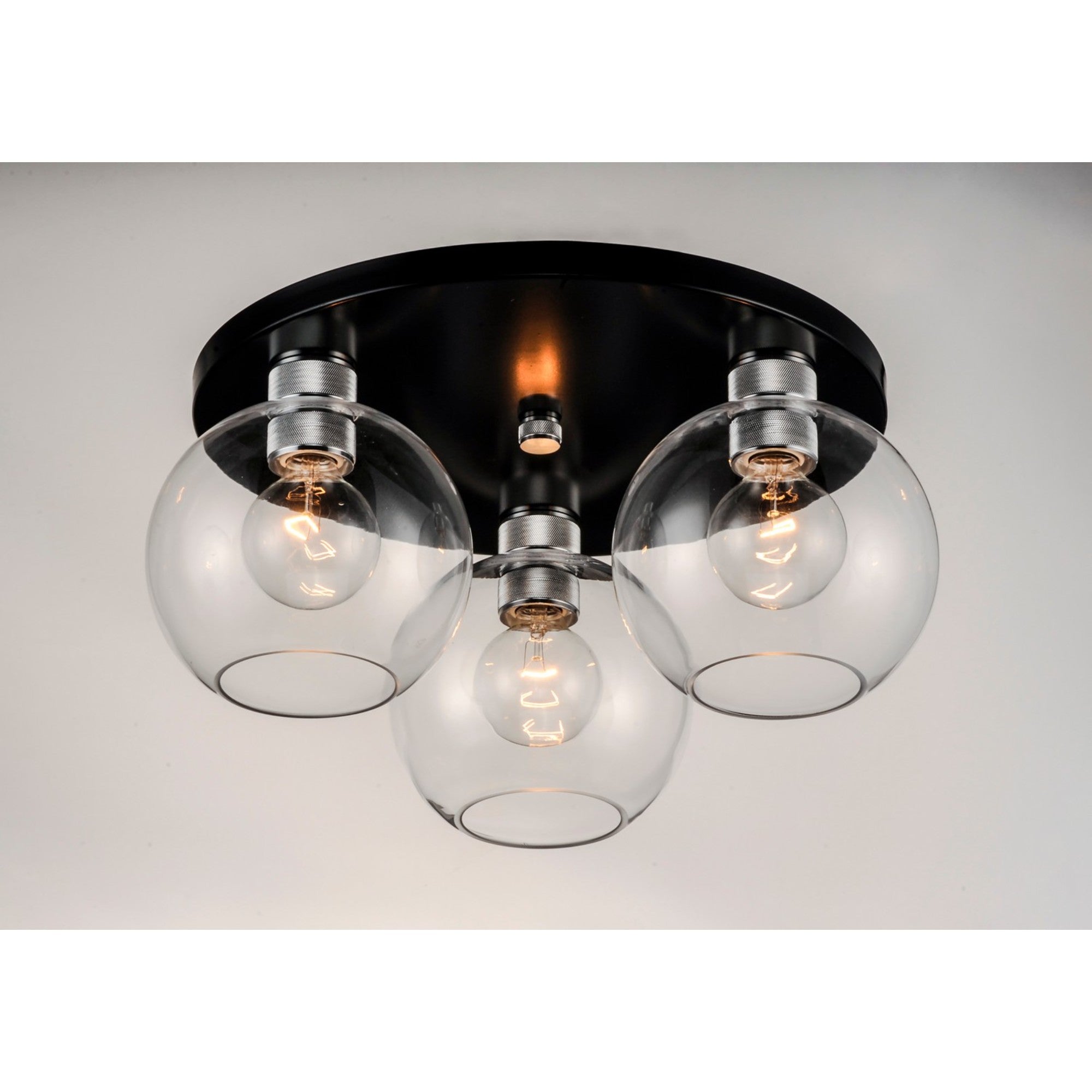 Vessel 17" 3-Light Flush Mount, Black & Brushed Aluminum Finish - Bees Lighting