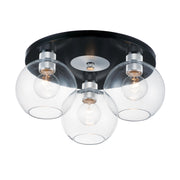 Vessel 17" 3-Light Flush Mount, Black & Brushed Aluminum Finish - Bees Lighting