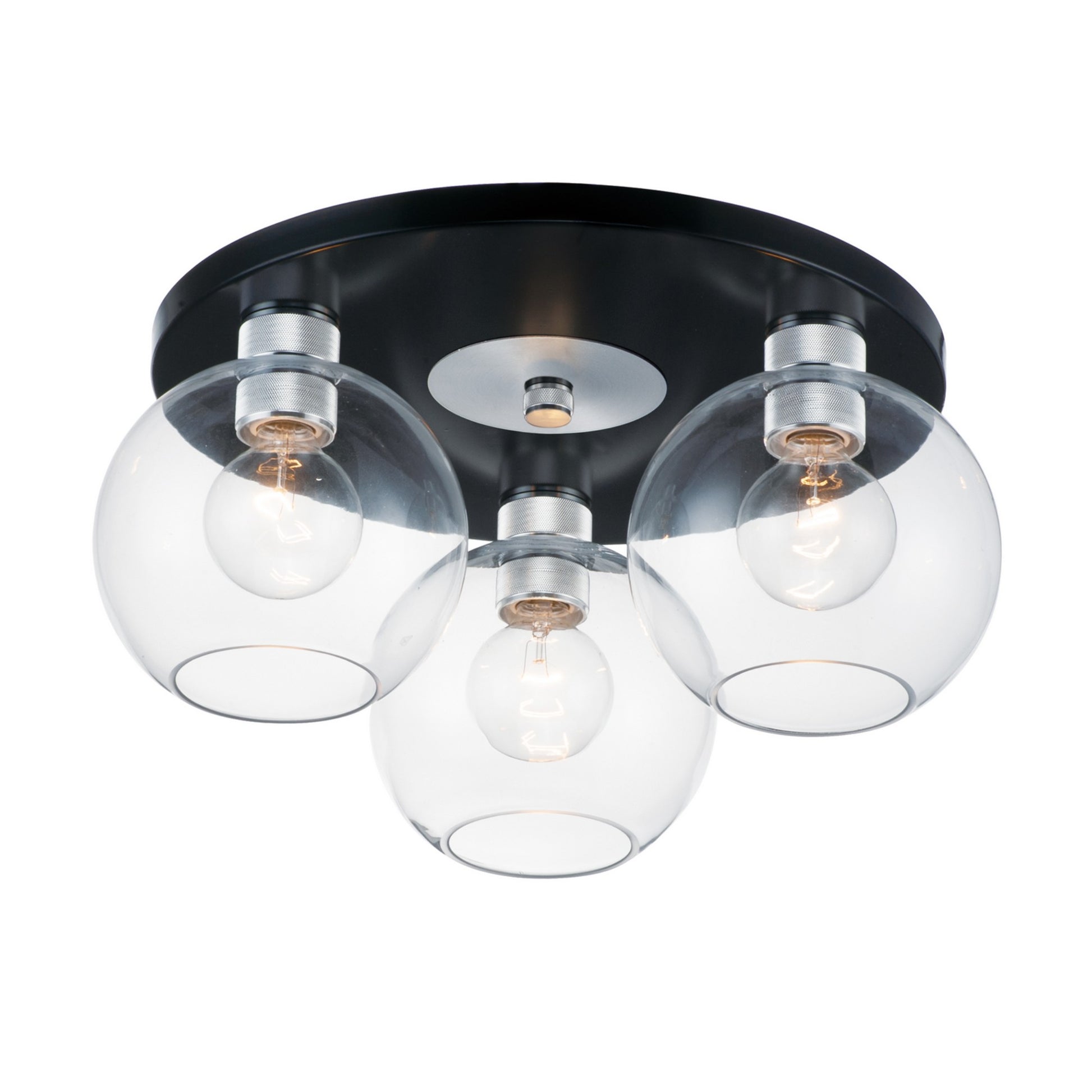 Vessel 17" 3-Light Flush Mount, Black & Brushed Aluminum Finish - Bees Lighting