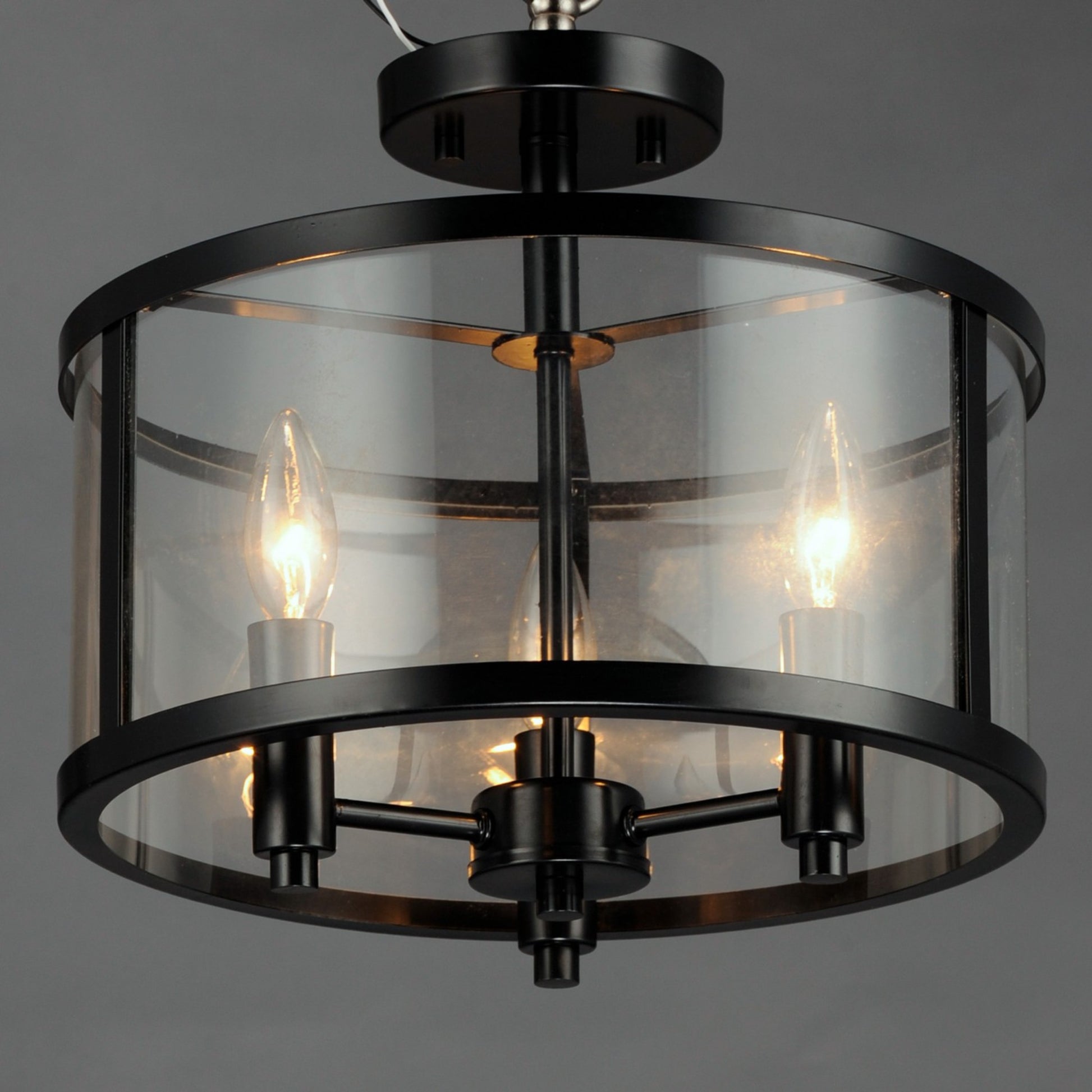 Sentinel 13" 3-Light Semi Flush Mount, Black Finish - Bees Lighting